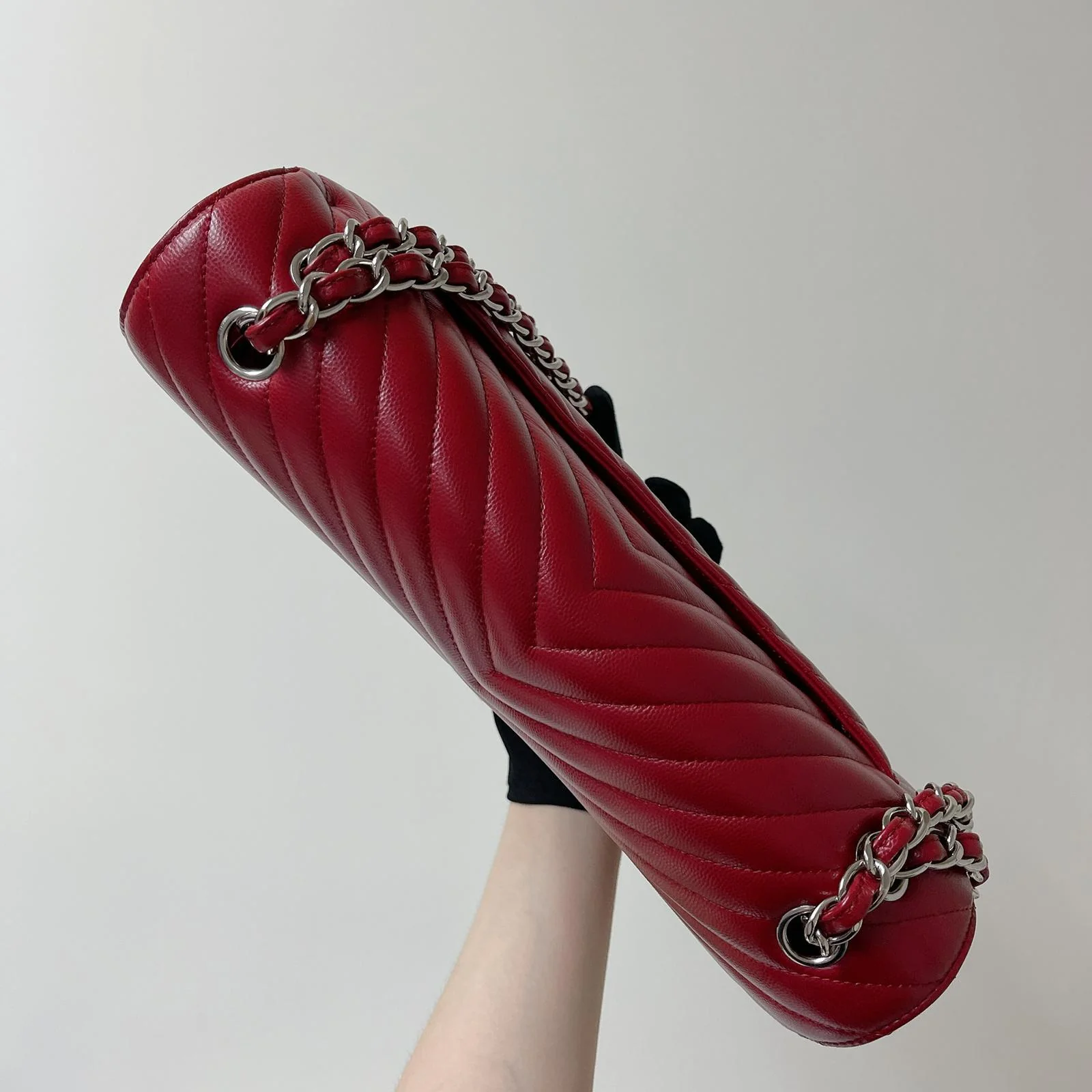 Classic Flap Jumbo Caviar Red Chevron SHW - Image 22
