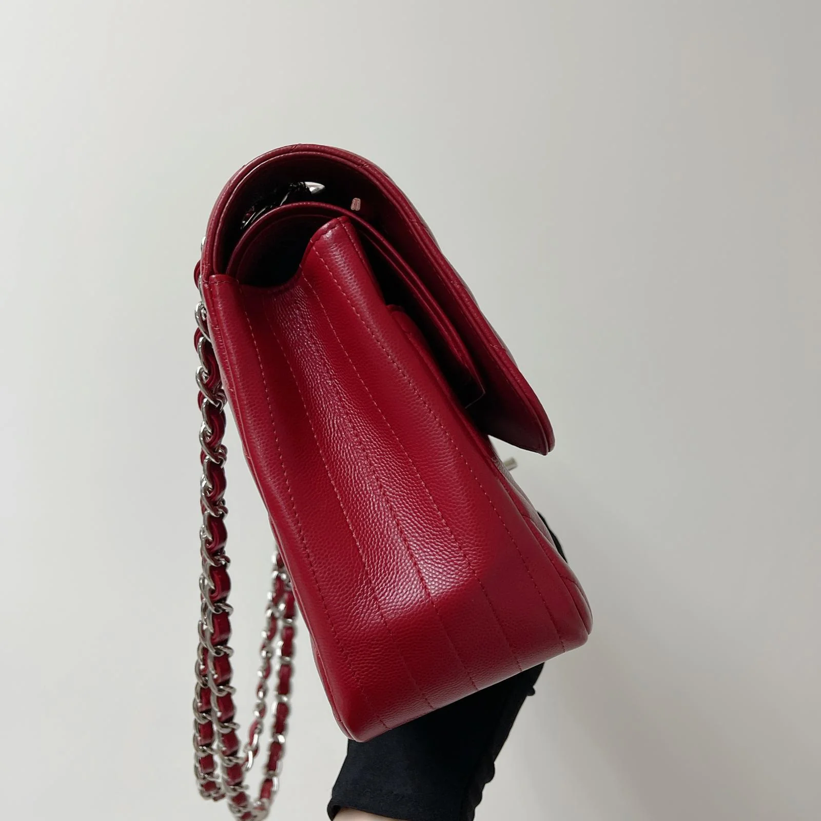 Classic Flap Jumbo Caviar Red Chevron SHW - Image 8