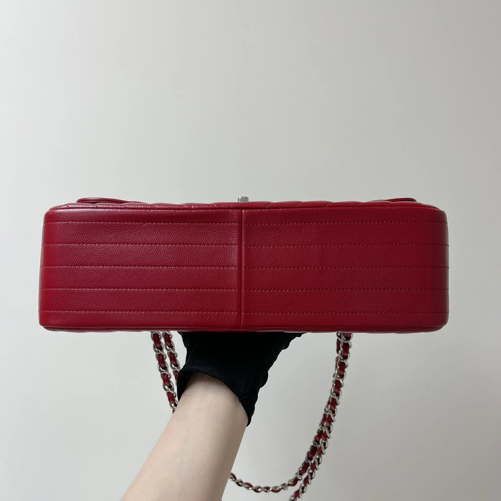Classic Flap Jumbo Caviar Red Chevron SHW - Image 9