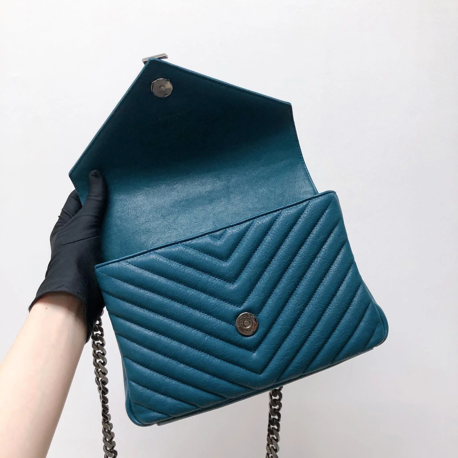 Medium Chevron College Leather Bag Blue - Image 10