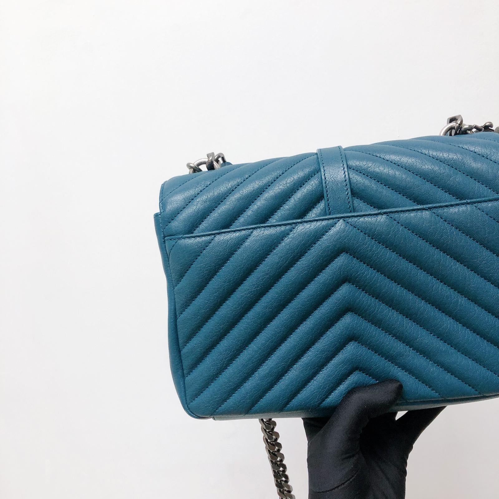 Medium Chevron College Leather Bag Blue - Image 11