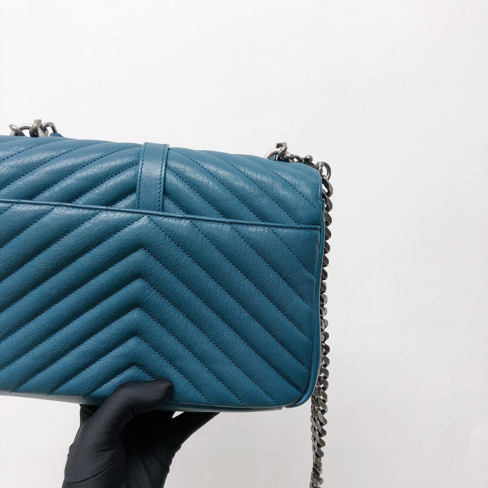 Medium Chevron College Leather Bag Blue - Image 12