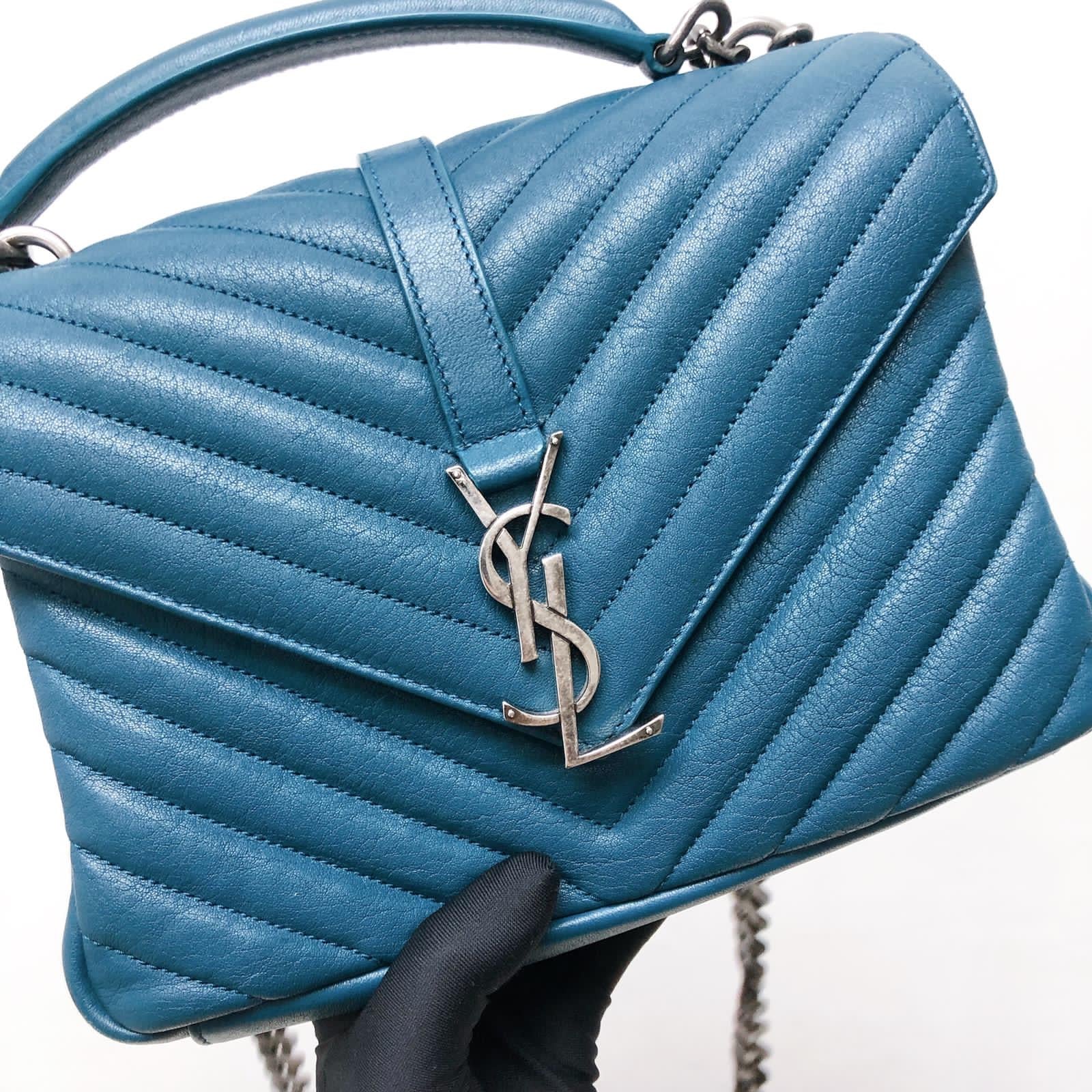 Medium Chevron College Leather Bag Blue - Image 13