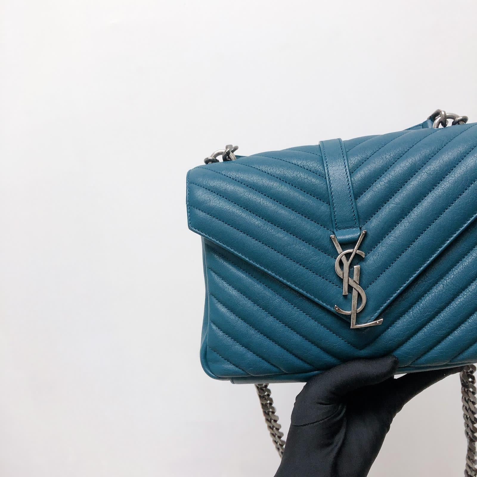 Medium Chevron College Leather Bag Blue - Image 14