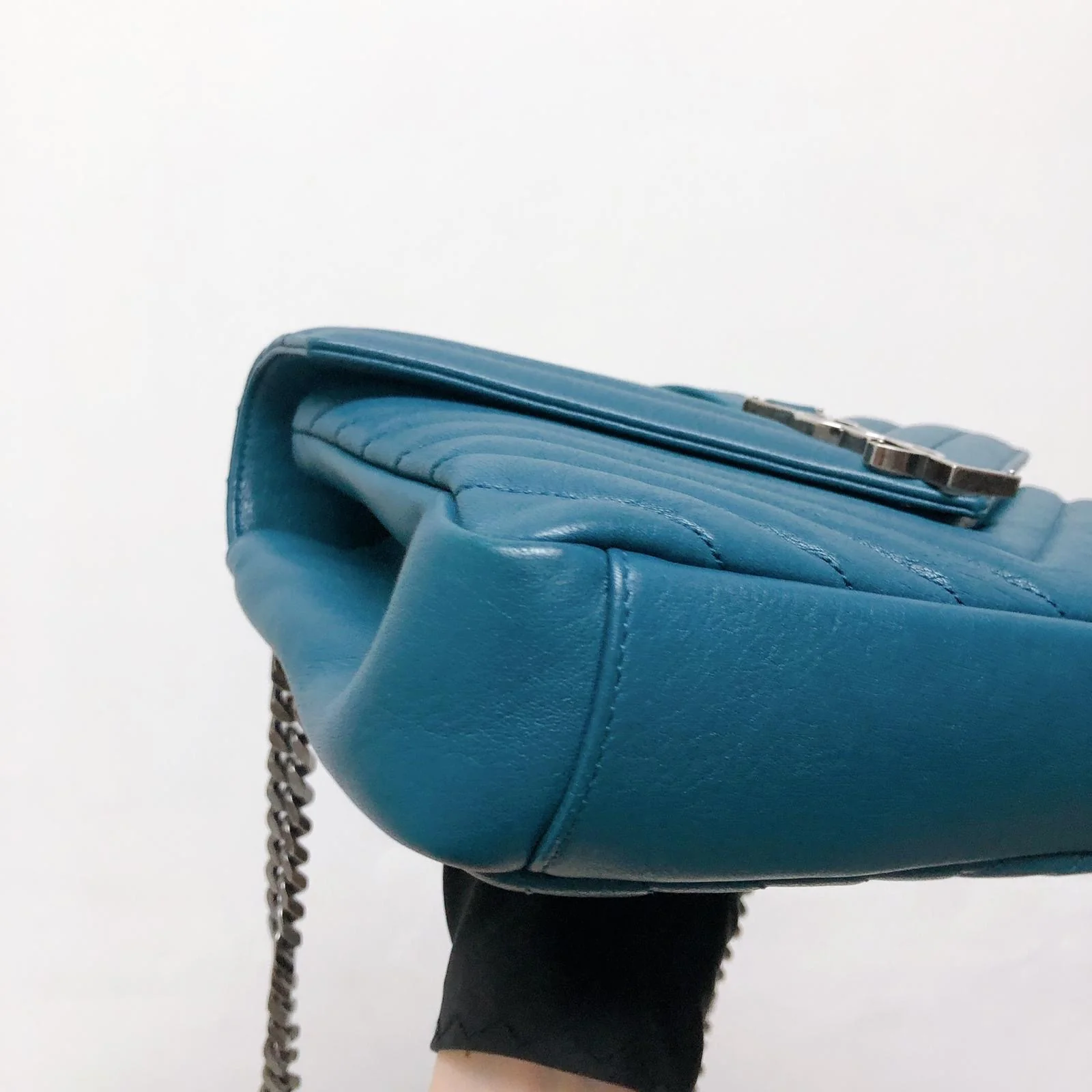 Medium Chevron College Leather Bag Blue - Image 19