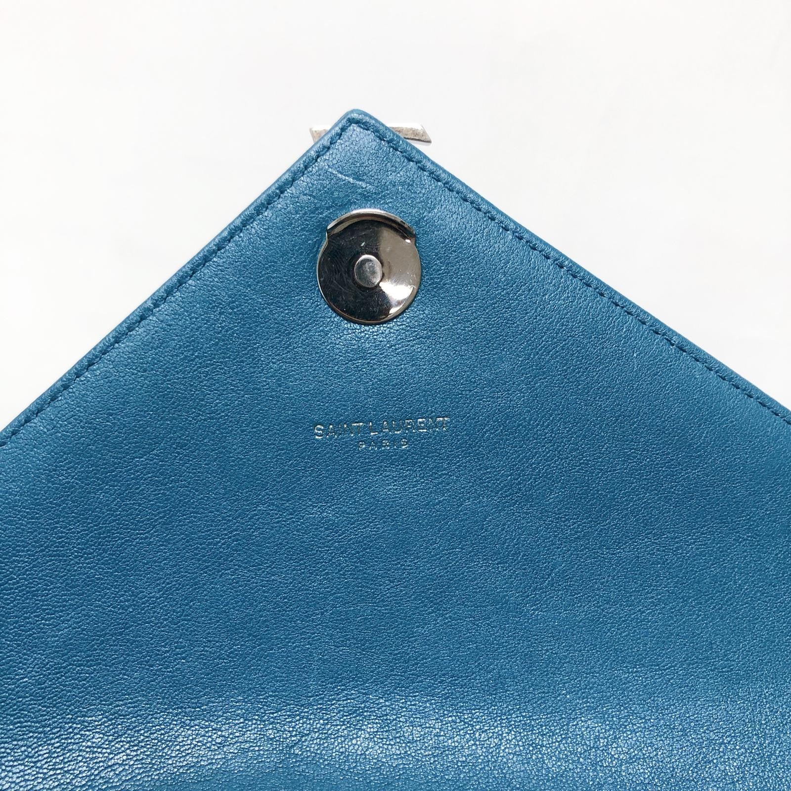 Medium Chevron College Leather Bag Blue - Image 20