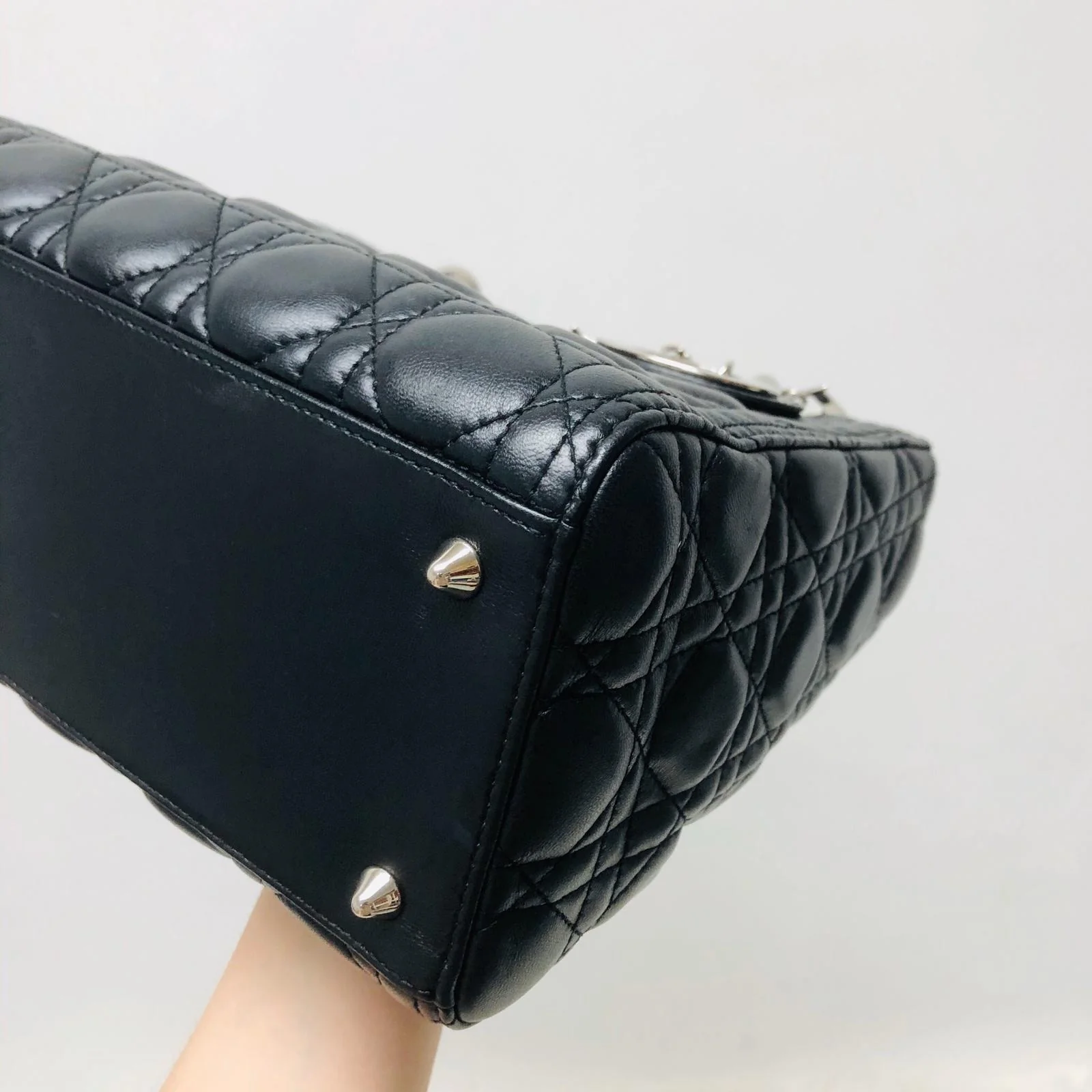 Classic Lambskin Cannage Medium Lady Dior Black Leather Bag - Image 11