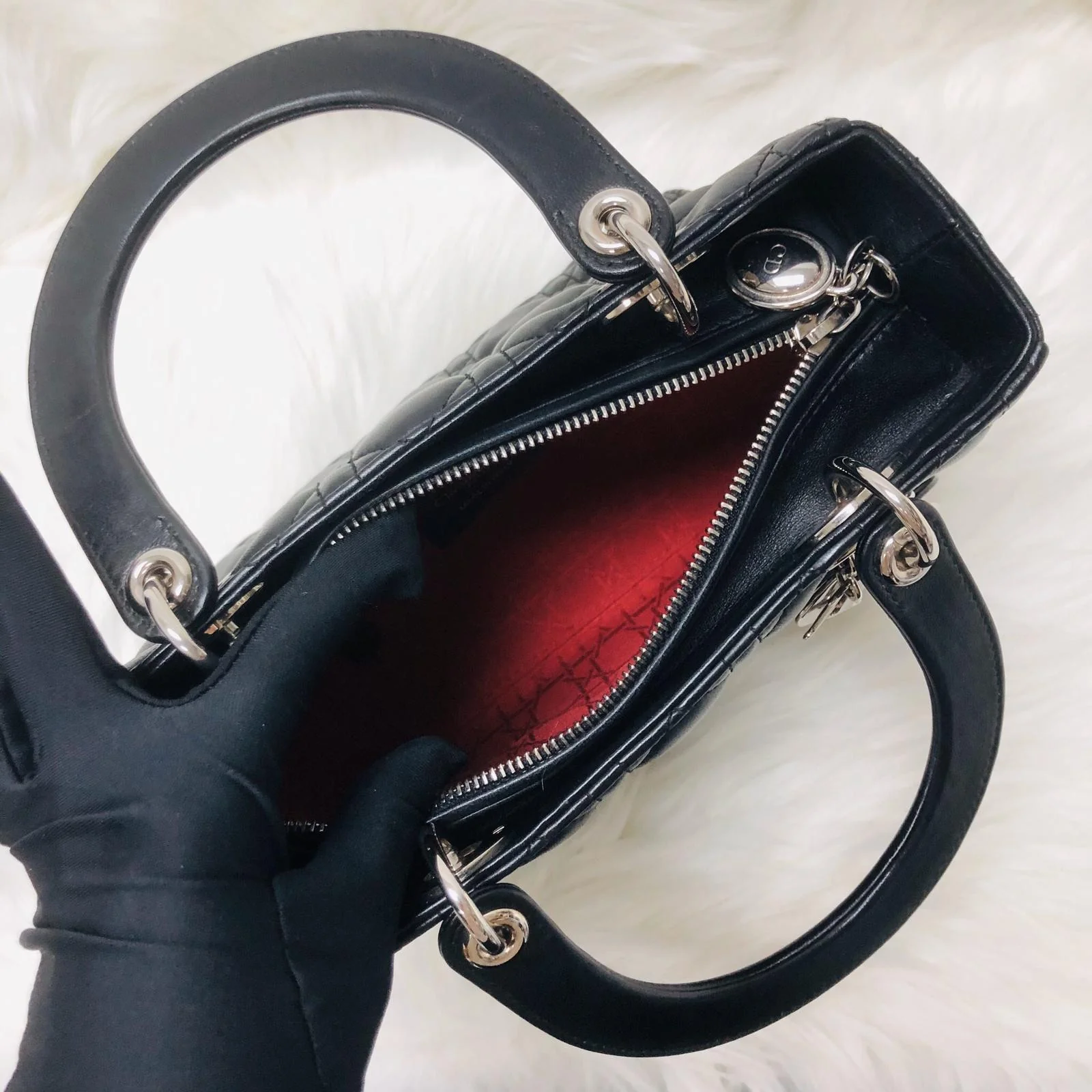 Classic Lambskin Cannage Medium Lady Dior Black Leather Bag - Image 17