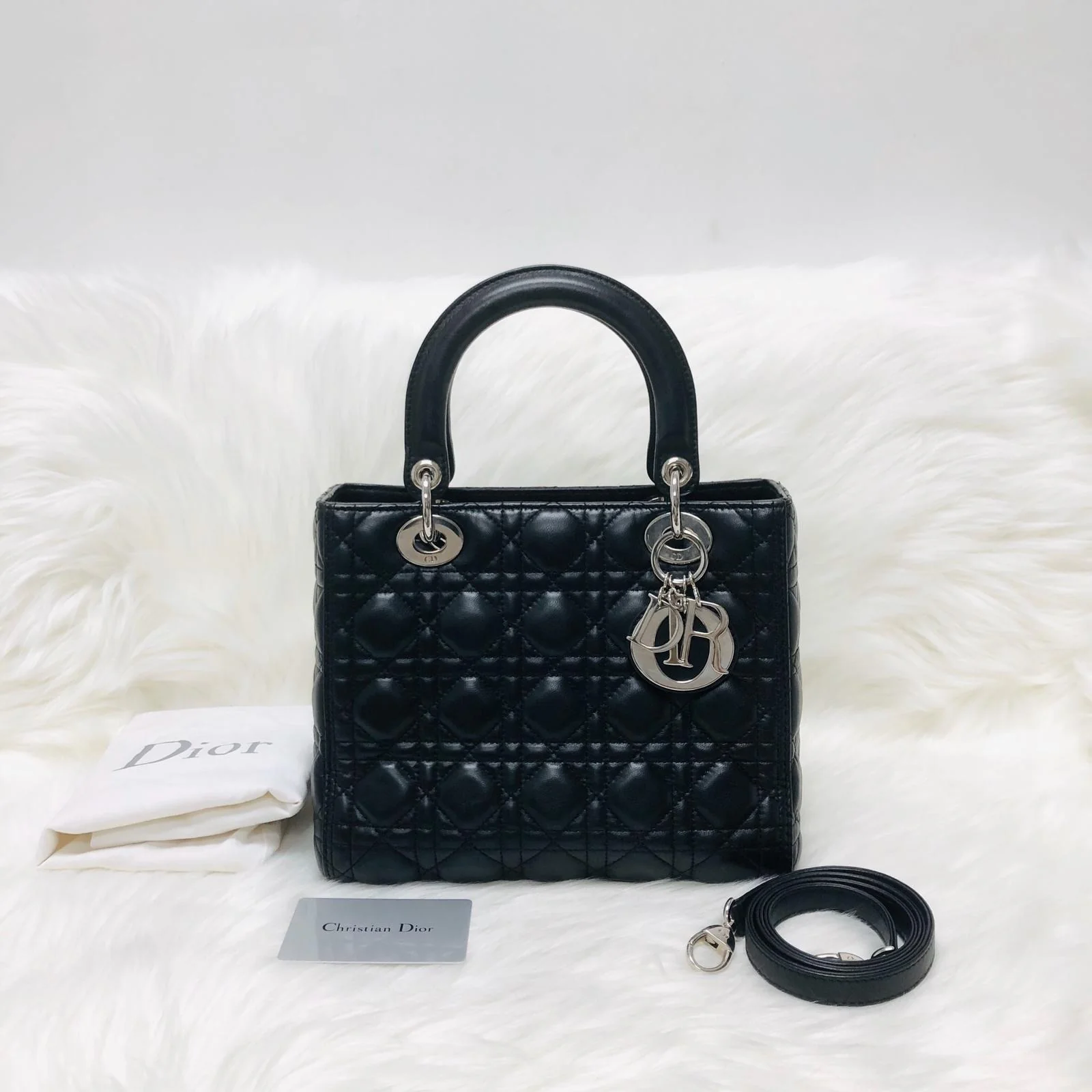 Classic Lambskin Cannage Medium Lady Dior Black Leather Bag - Image 2