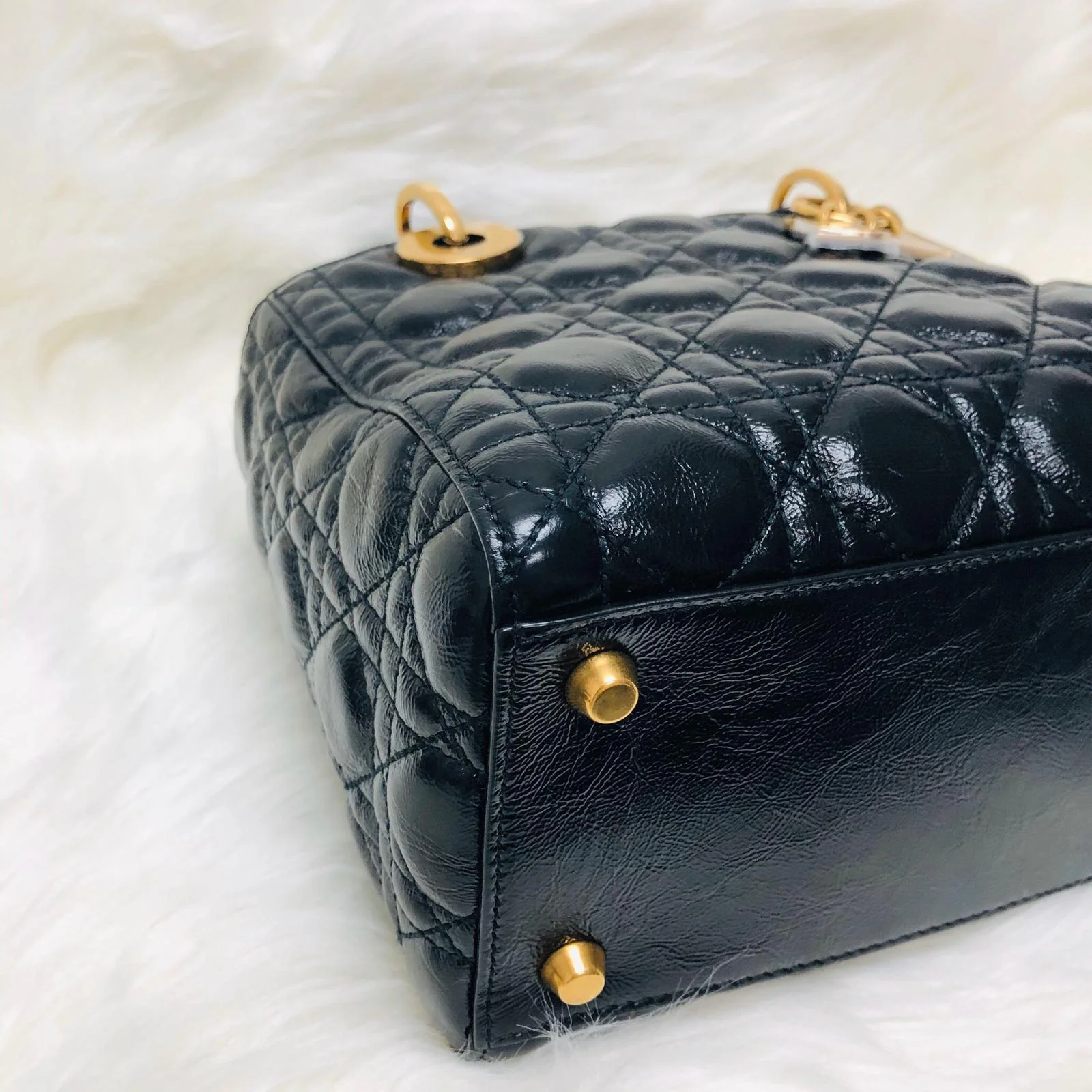 Lady Dior Bag Cannage Lambskin Leather Medium Black with Embellished Strap - Image 11