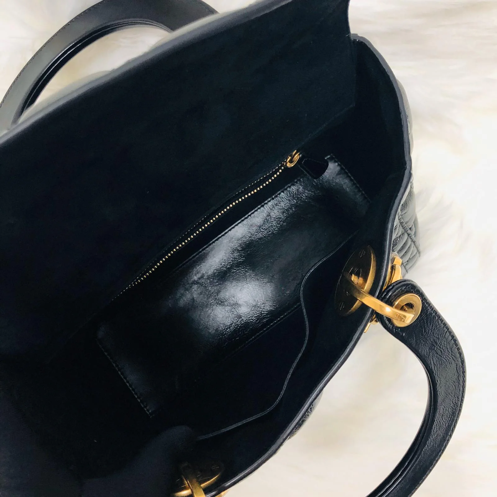 Lady Dior Bag Cannage Lambskin Leather Medium Black with Embellished Strap - Image 12