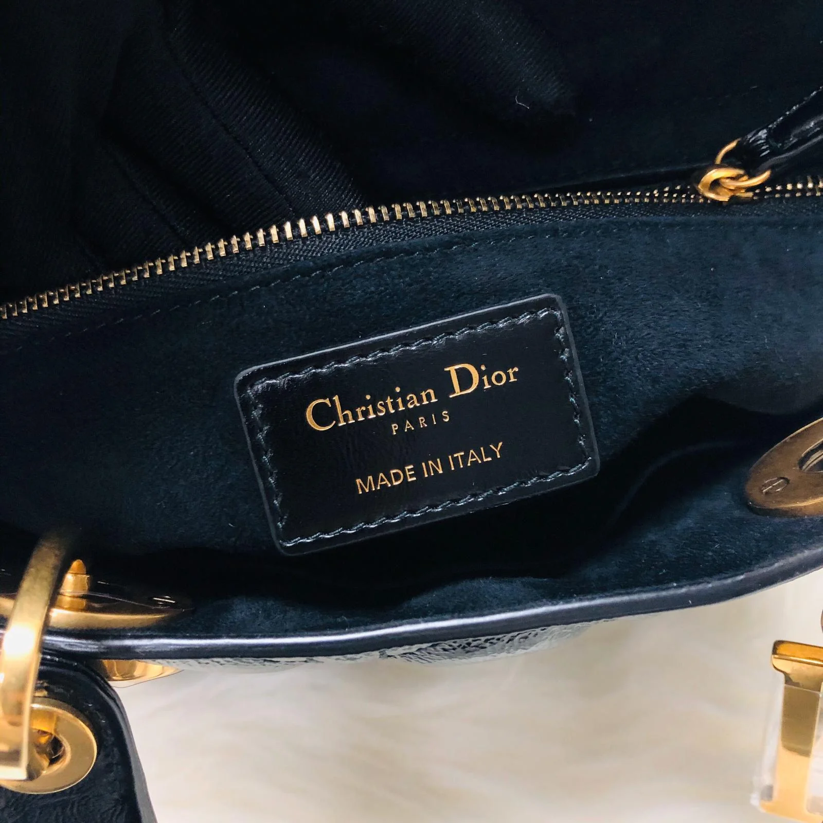 Lady Dior Bag Cannage Lambskin Leather Medium Black with Embellished Strap - Image 13