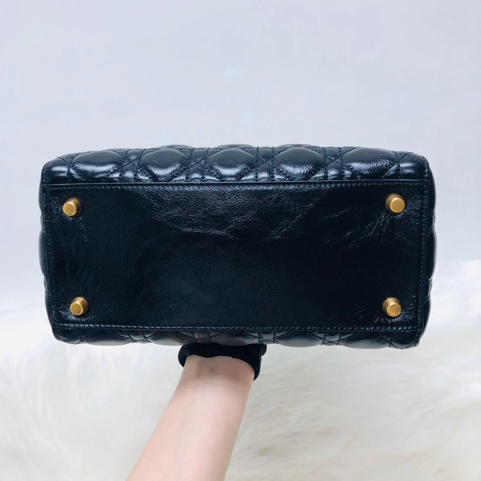 Lady Dior Bag Cannage Lambskin Leather Medium Black with Embellished Strap - Image 9