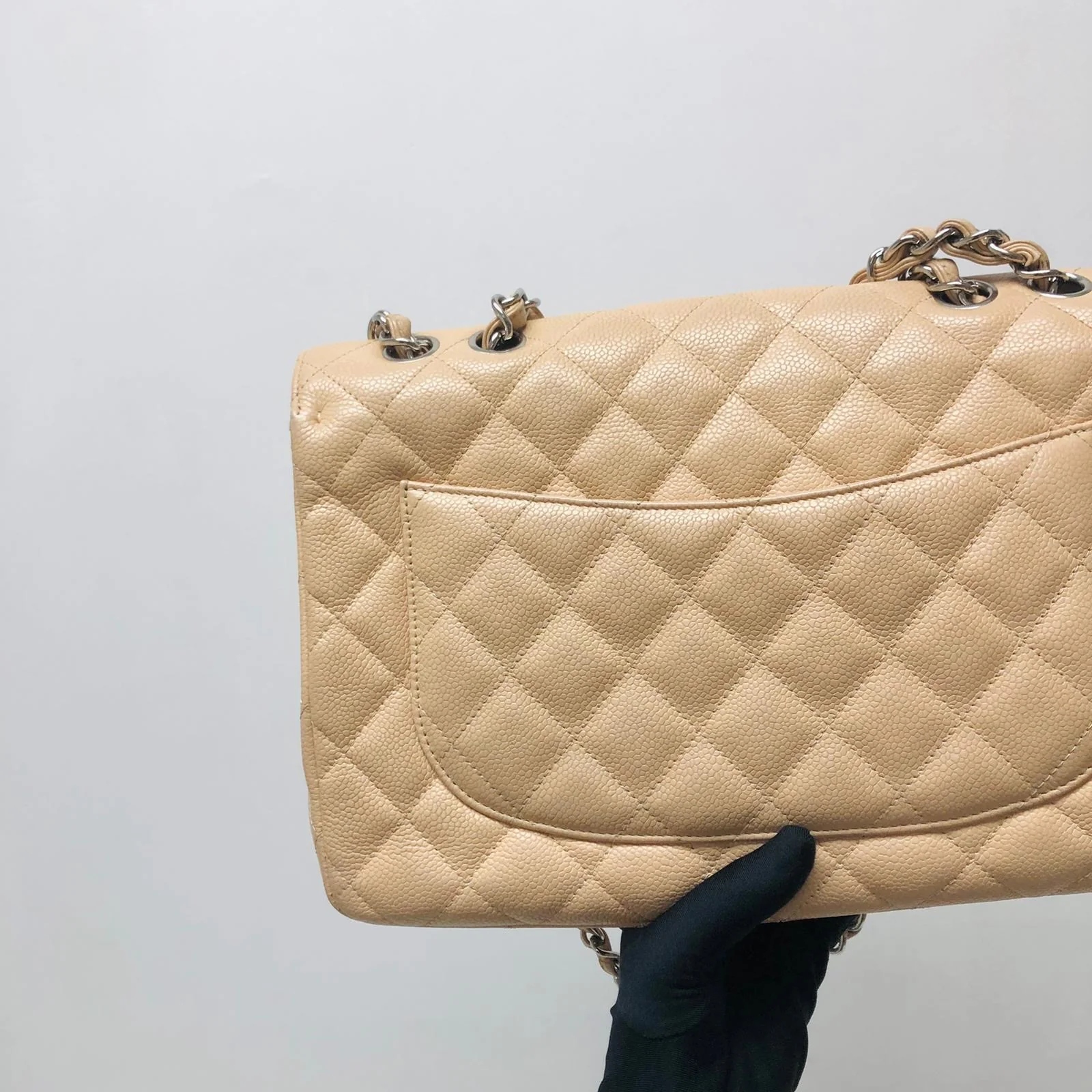 Single Flap Jumbo in Beige Caviar with SHW - Image 3