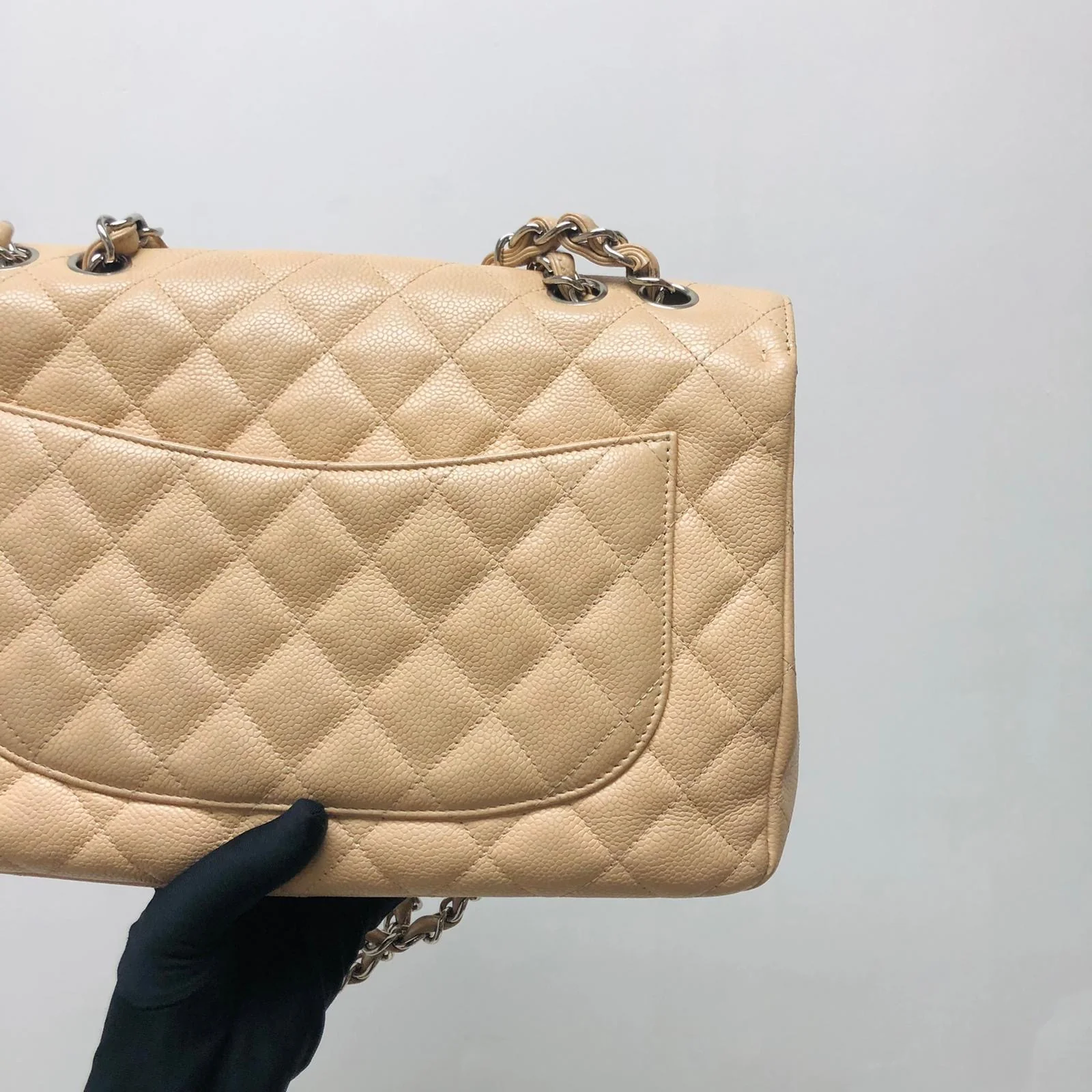 Single Flap Jumbo in Beige Caviar with SHW - Image 5