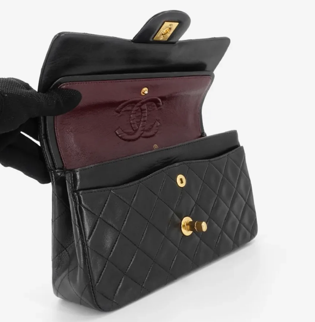 Vintage Classic Small Double Flap Bag in Black - Image 8