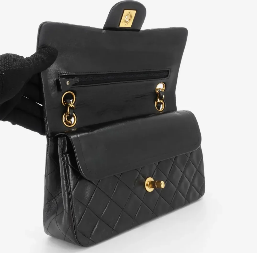 Vintage Classic Small Double Flap Bag in Black - Image 9