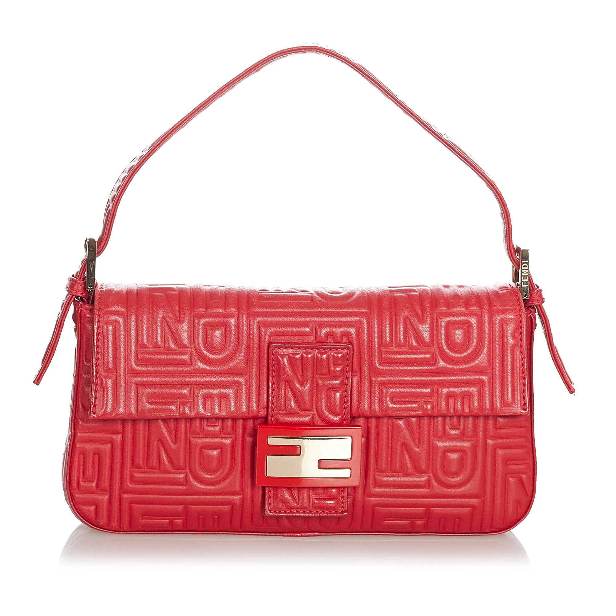 Fendi Embossed Leather Mamma Baguette Red