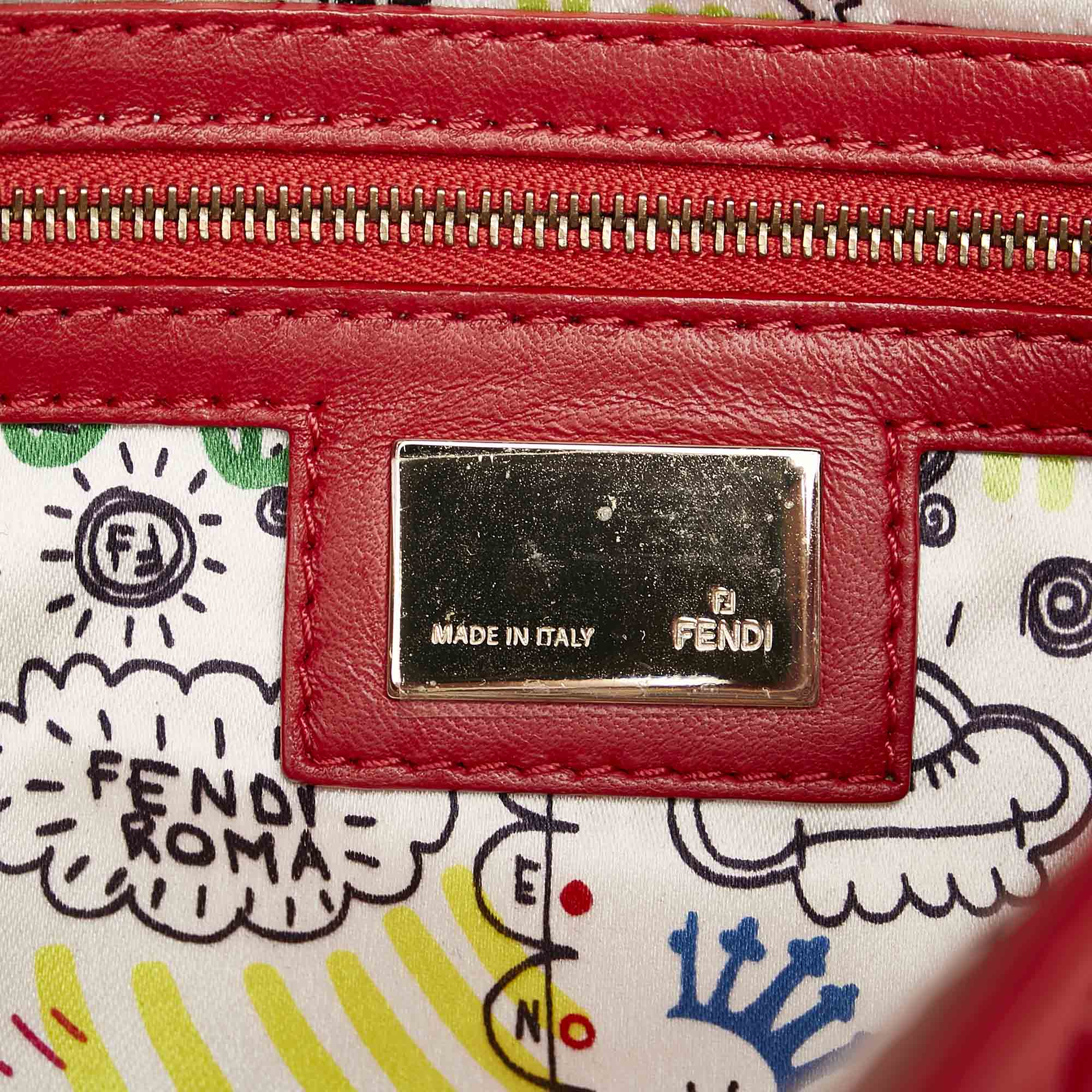 Fendi Embossed Leather Mamma Baguette Red - Image 6