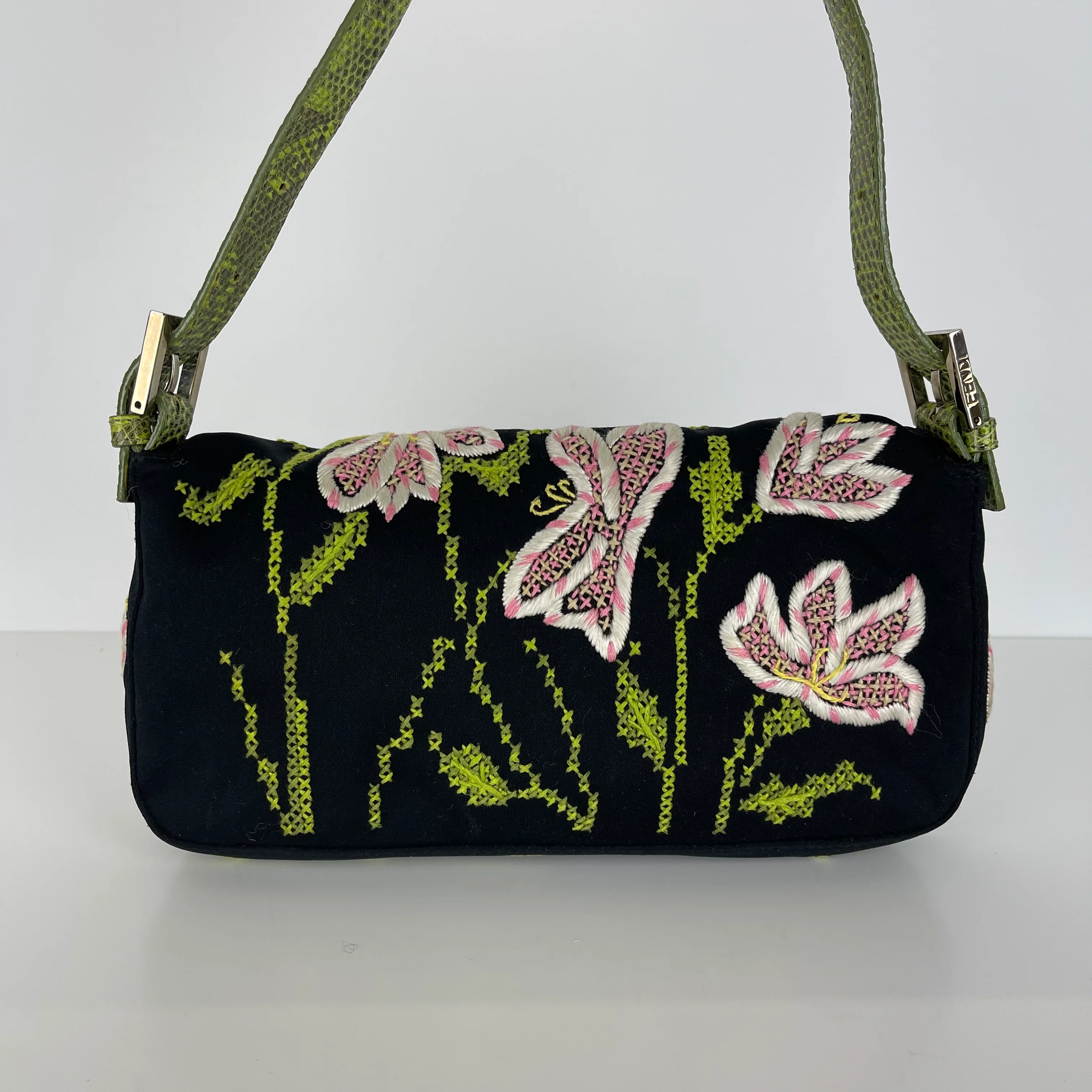 Embroidered Flowers and Lizard Trim Baguette - Image 2