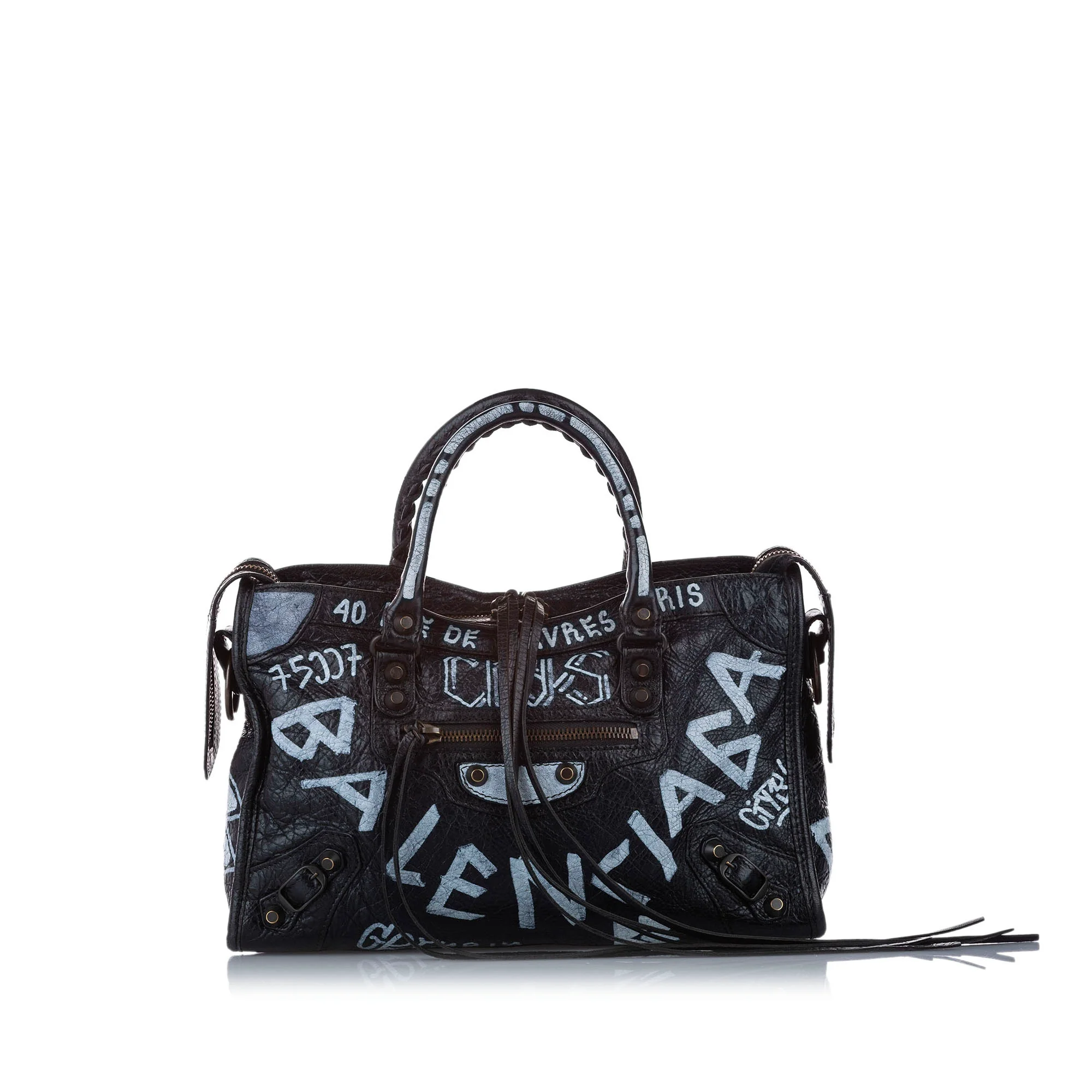 Small Motocross Graffiti Classic City Leather Satchel Black