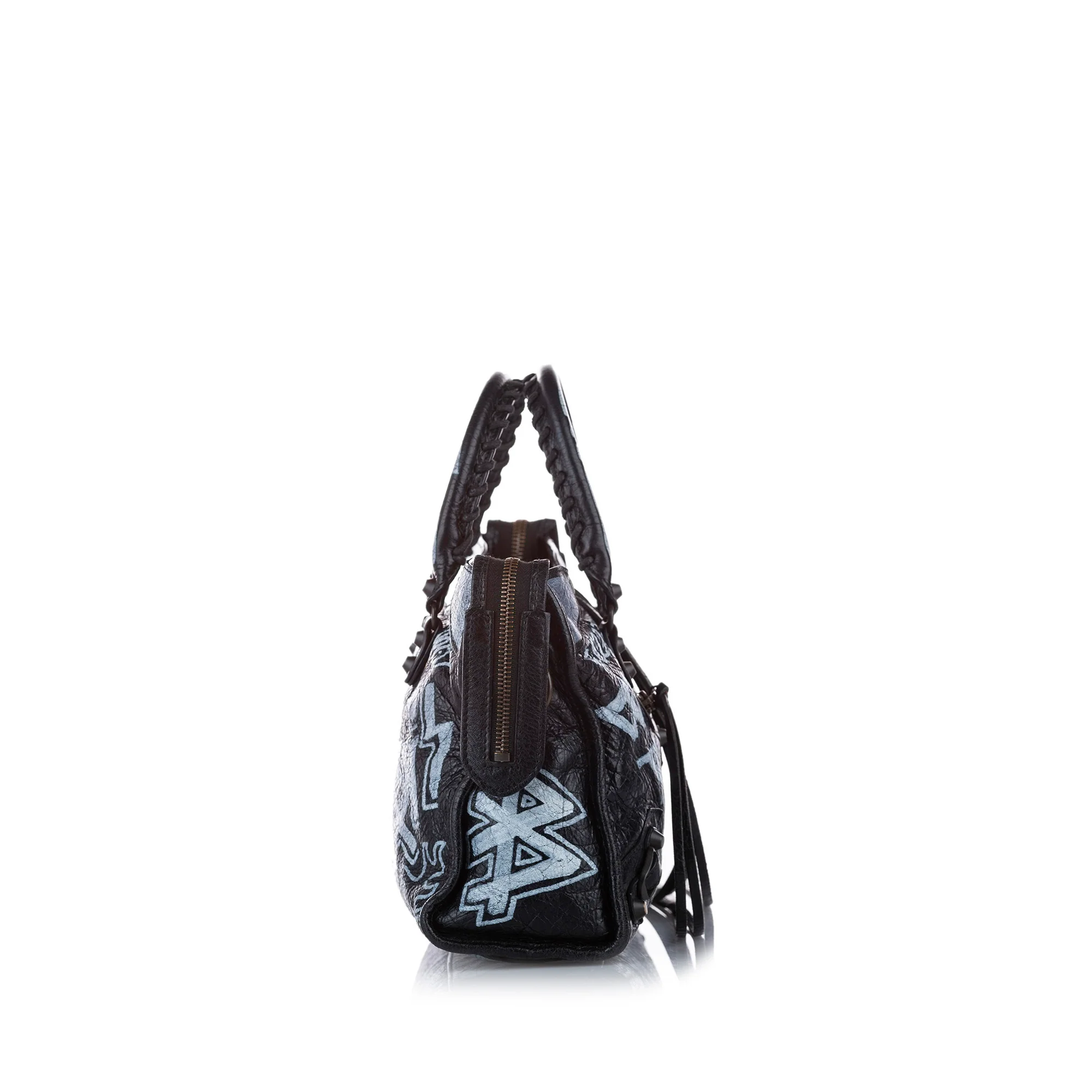 Small Motocross Graffiti Classic City Leather Satchel Black - Image 3