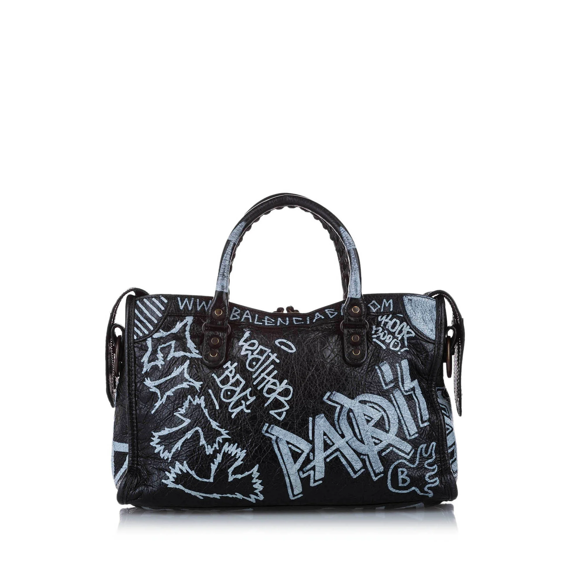 Small Motocross Graffiti Classic City Leather Satchel Black - Image 4
