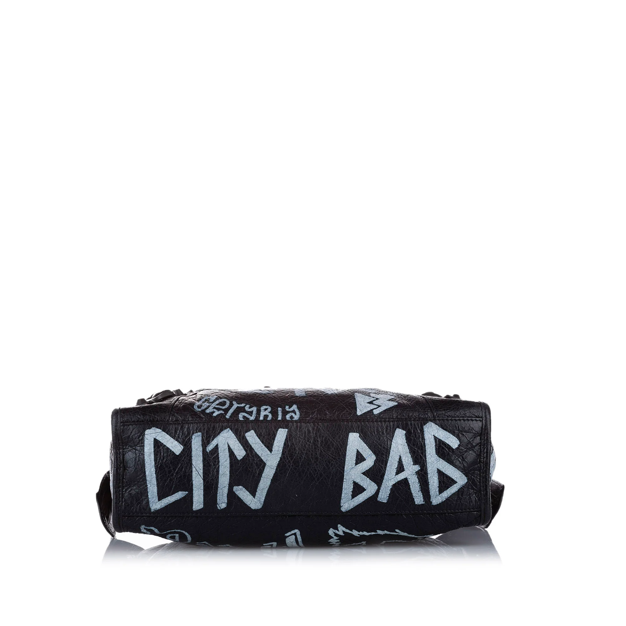 Small Motocross Graffiti Classic City Leather Satchel Black - Image 5