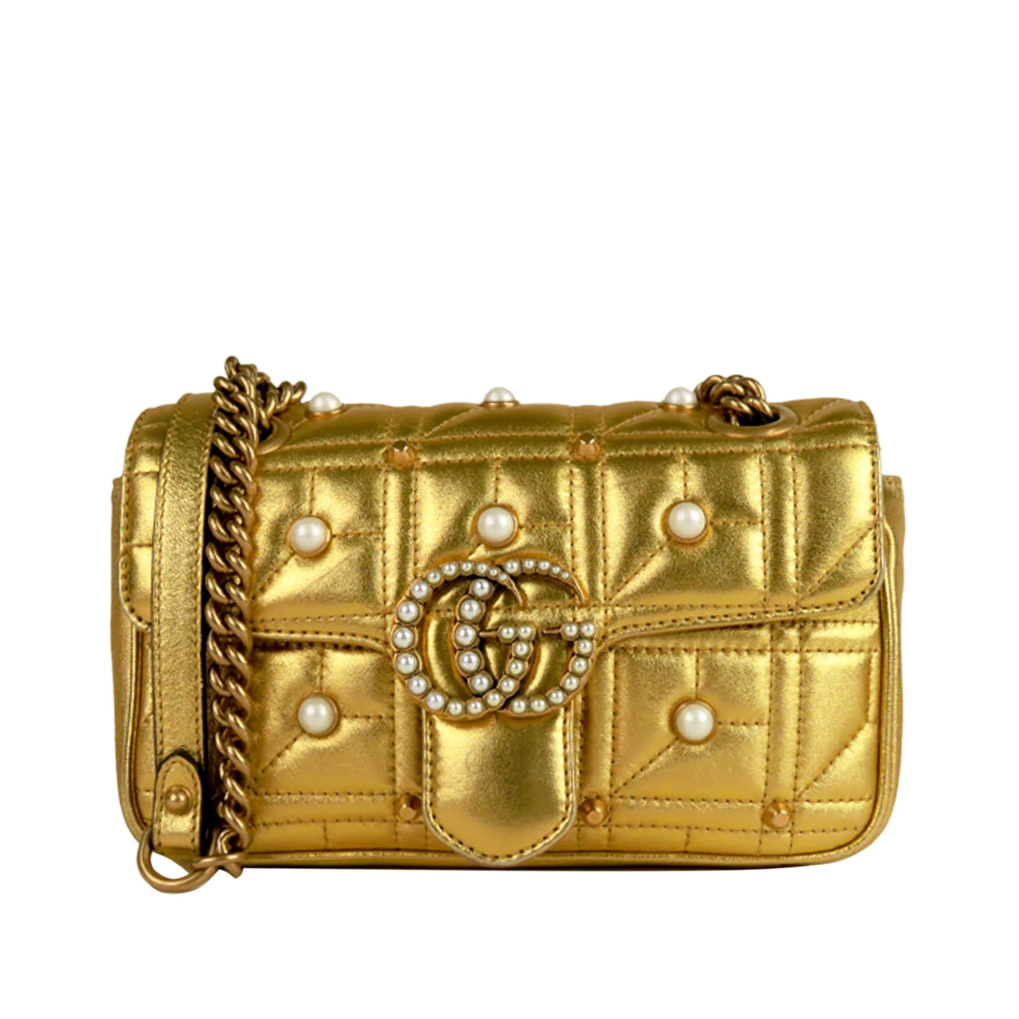 GG Marmont Matelasse Mini Leather Crossbody Bag Gold