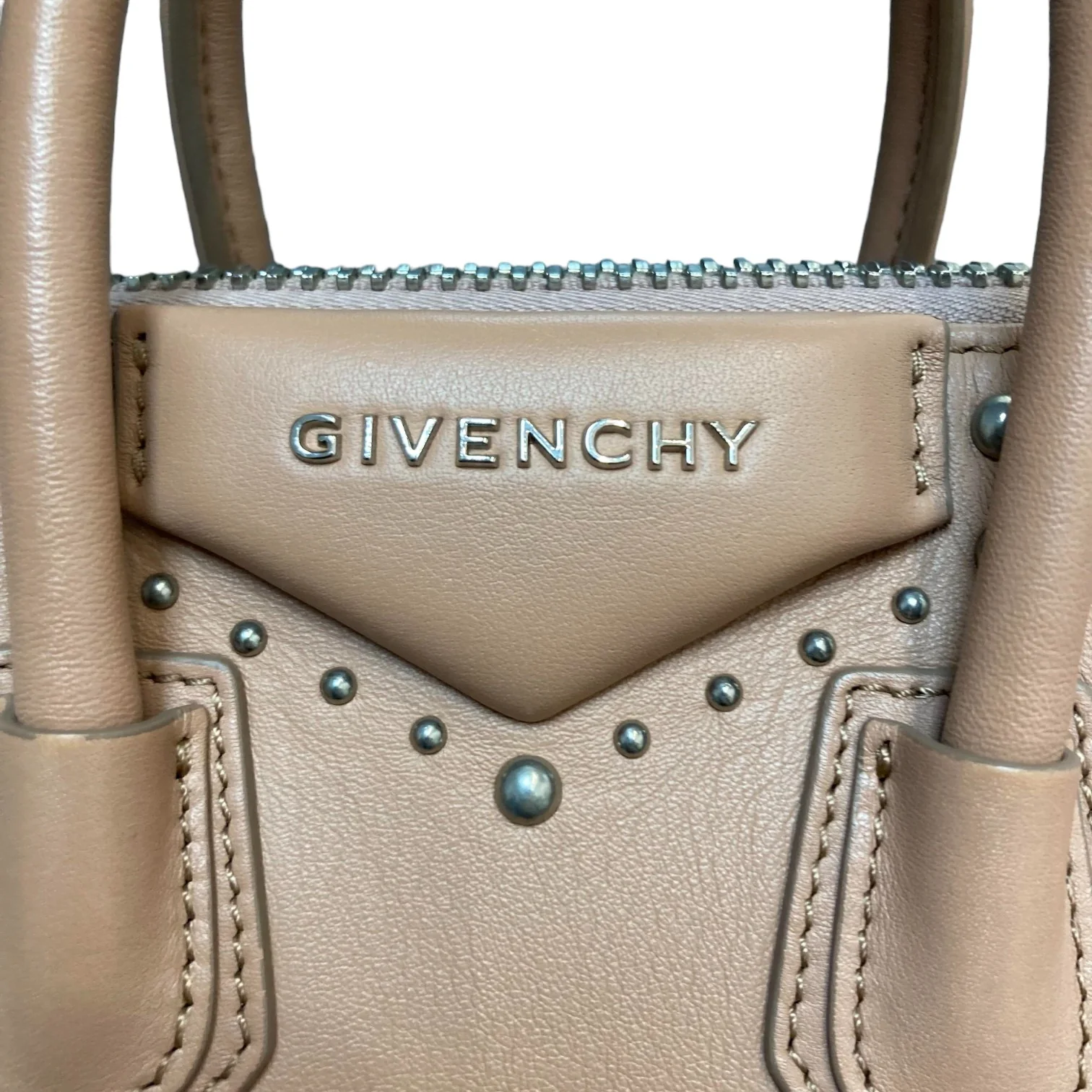Studded Antigona Mini Calfskin Beige SHW - Image 8