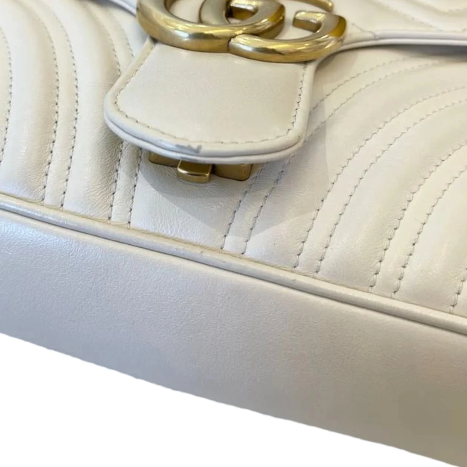 GG Marmont Small Shoulder Calfskin Matelasse White GHW - Image 11