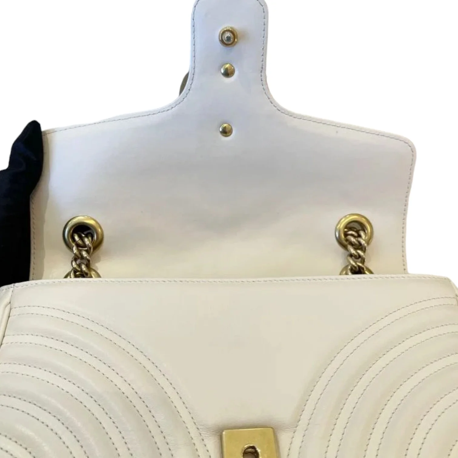 GG Marmont Small Shoulder Calfskin Matelasse White GHW - Image 12