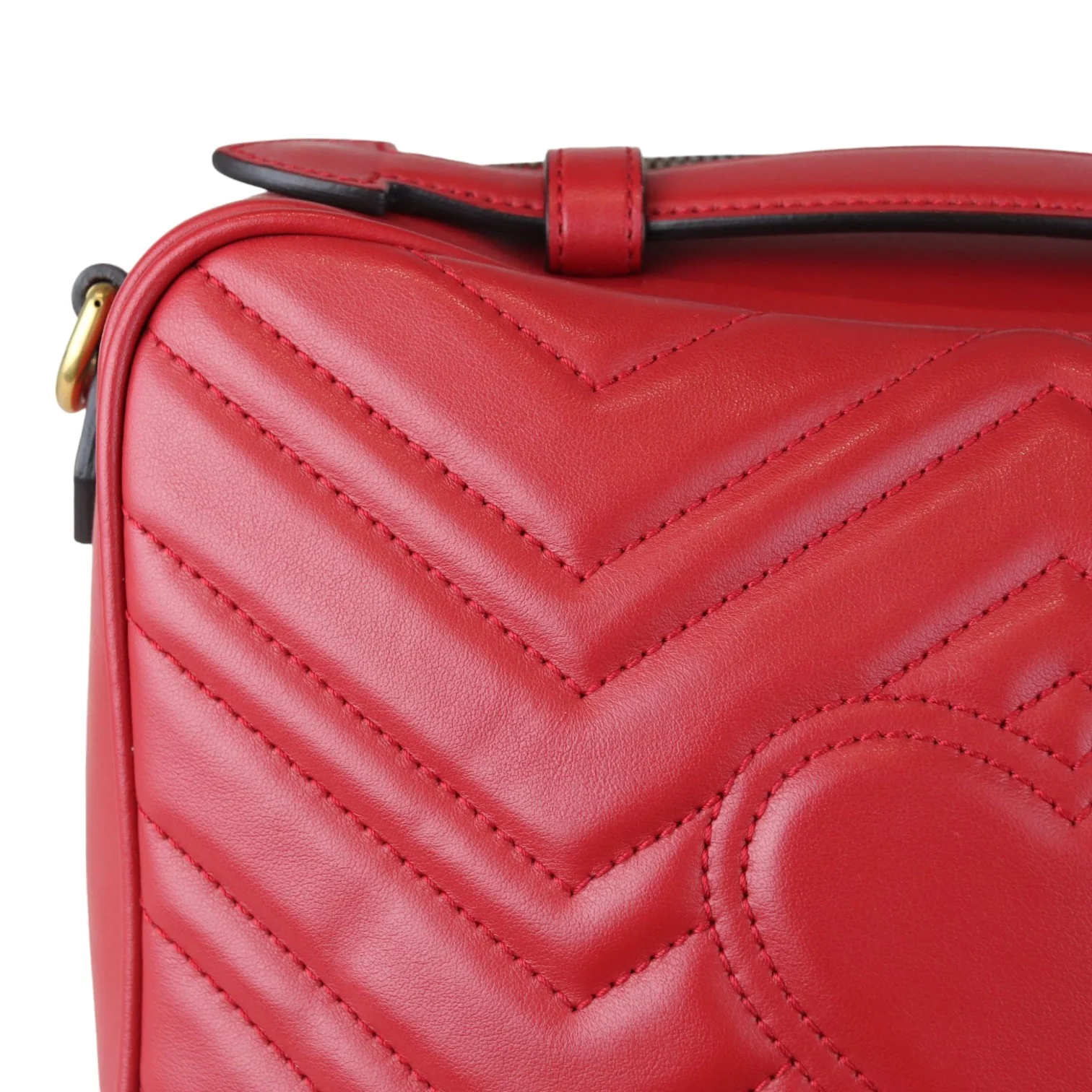 GG Marmont Top Handle Small Shoulder Calfskin Matelasse Red GHW - Image 17