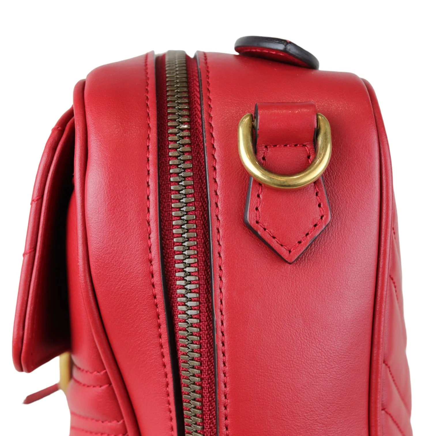 GG Marmont Top Handle Small Shoulder Calfskin Matelasse Red GHW - Image 18