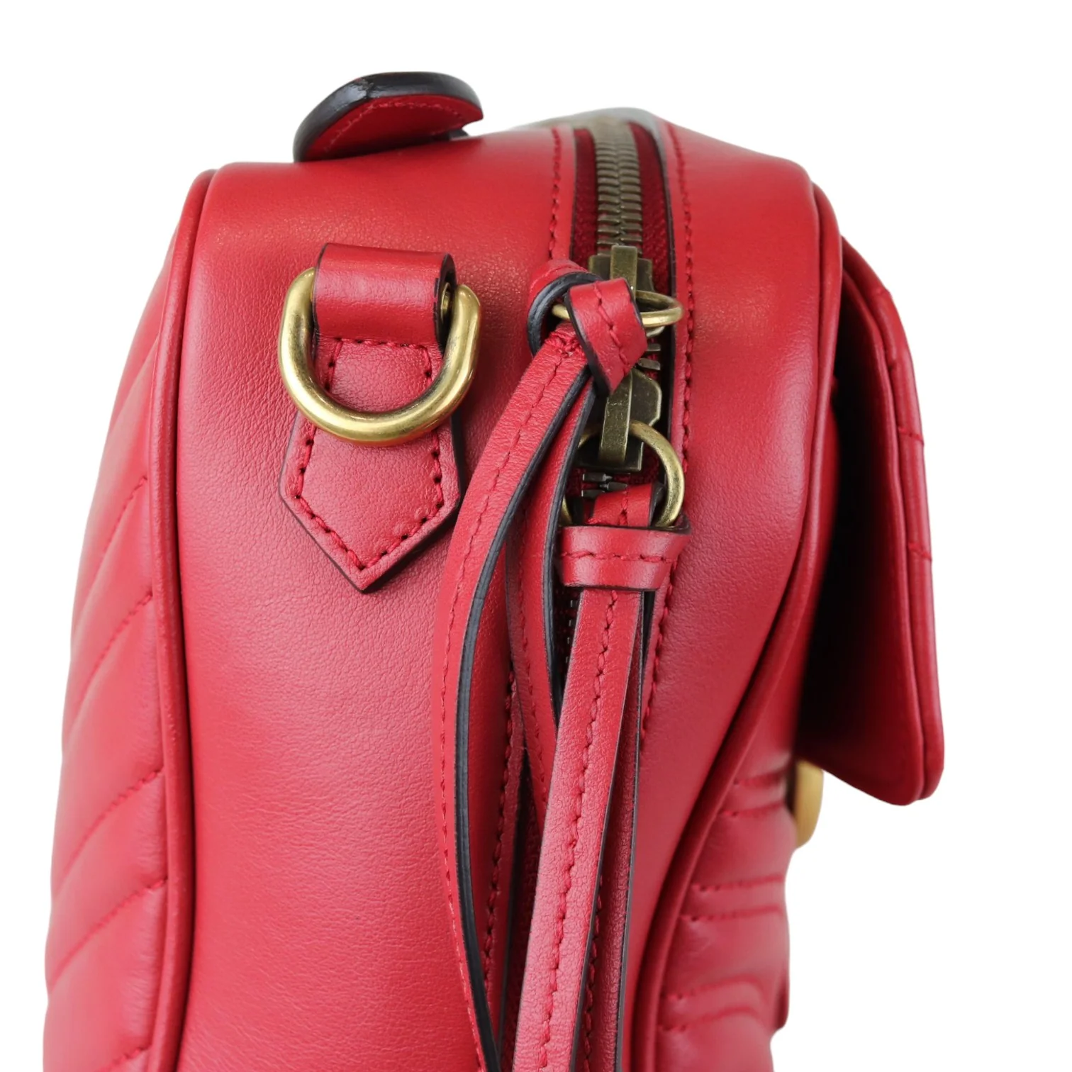 GG Marmont Top Handle Small Shoulder Calfskin Matelasse Red GHW - Image 19