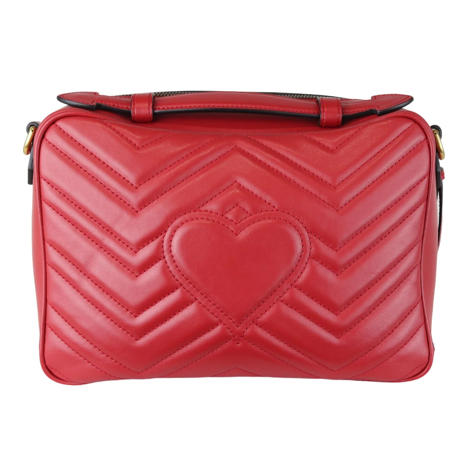 GG Marmont Top Handle Small Shoulder Calfskin Matelasse Red GHW - Image 3