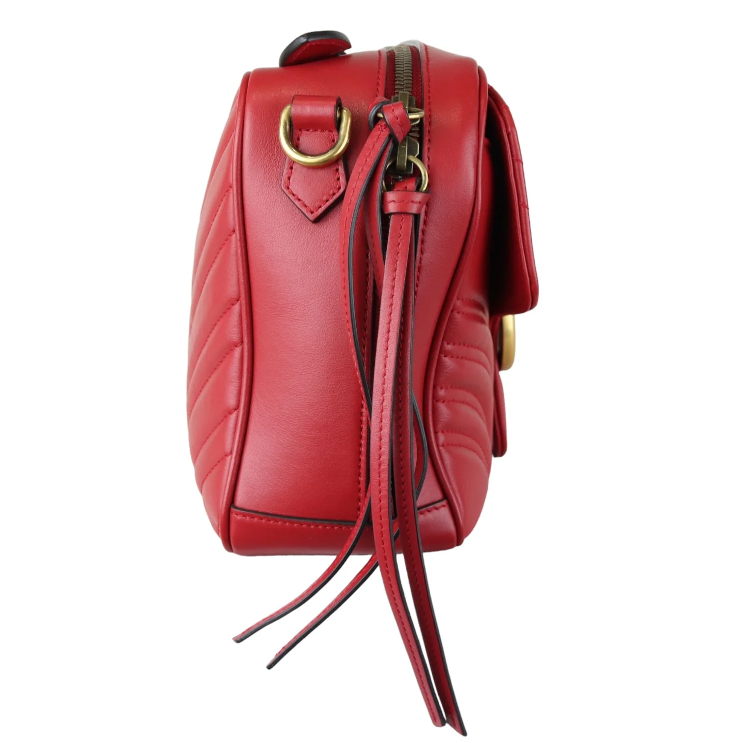 GG Marmont Top Handle Small Shoulder Calfskin Matelasse Red GHW - Image 5