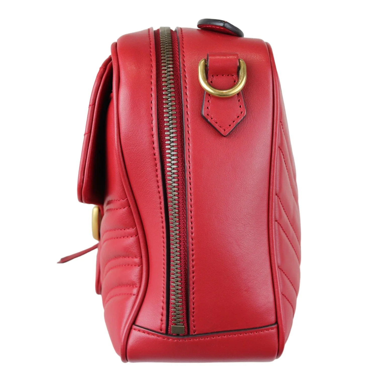 GG Marmont Top Handle Small Shoulder Calfskin Matelasse Red GHW - Image 6