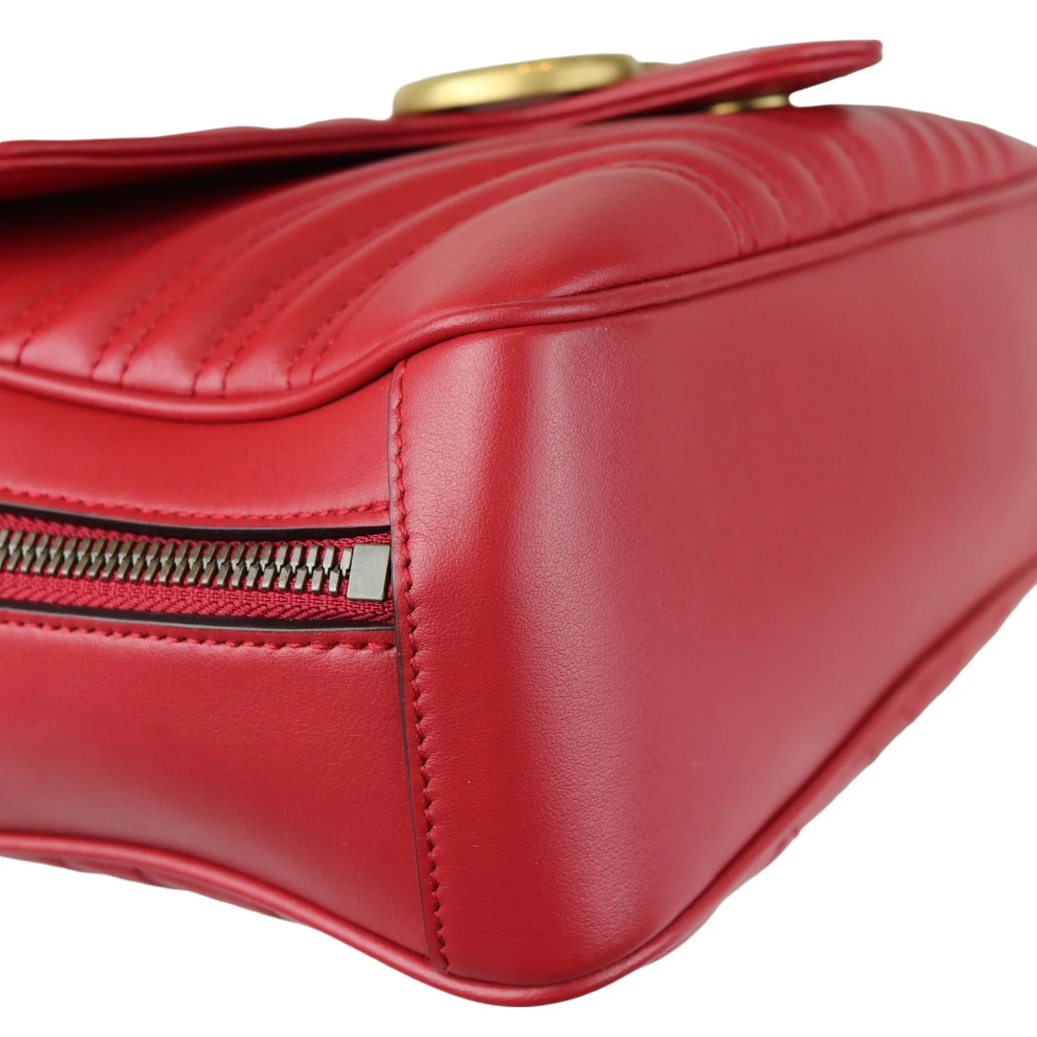 GG Marmont Top Handle Small Shoulder Calfskin Matelasse Red GHW - Image 7