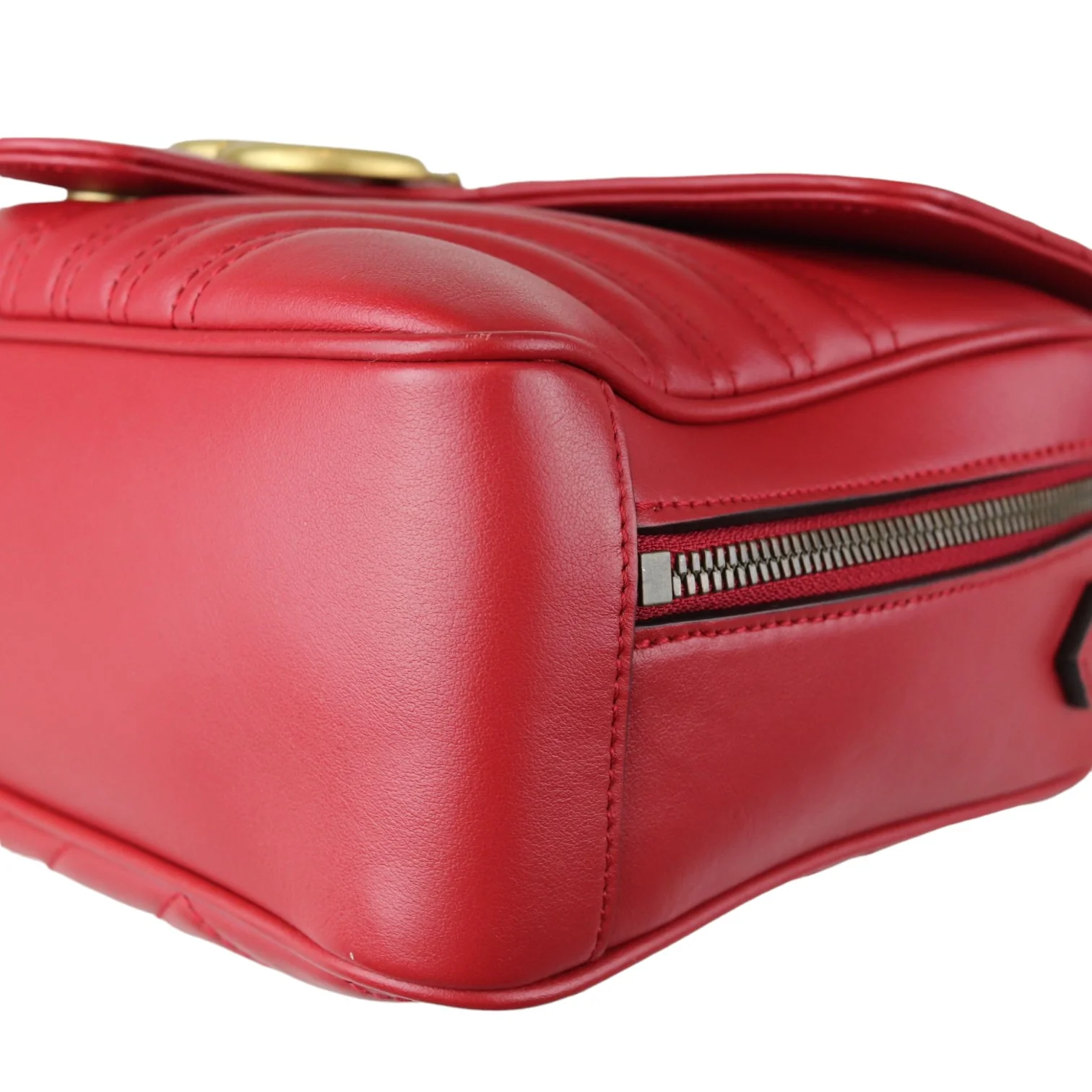 GG Marmont Top Handle Small Shoulder Calfskin Matelasse Red GHW - Image 8