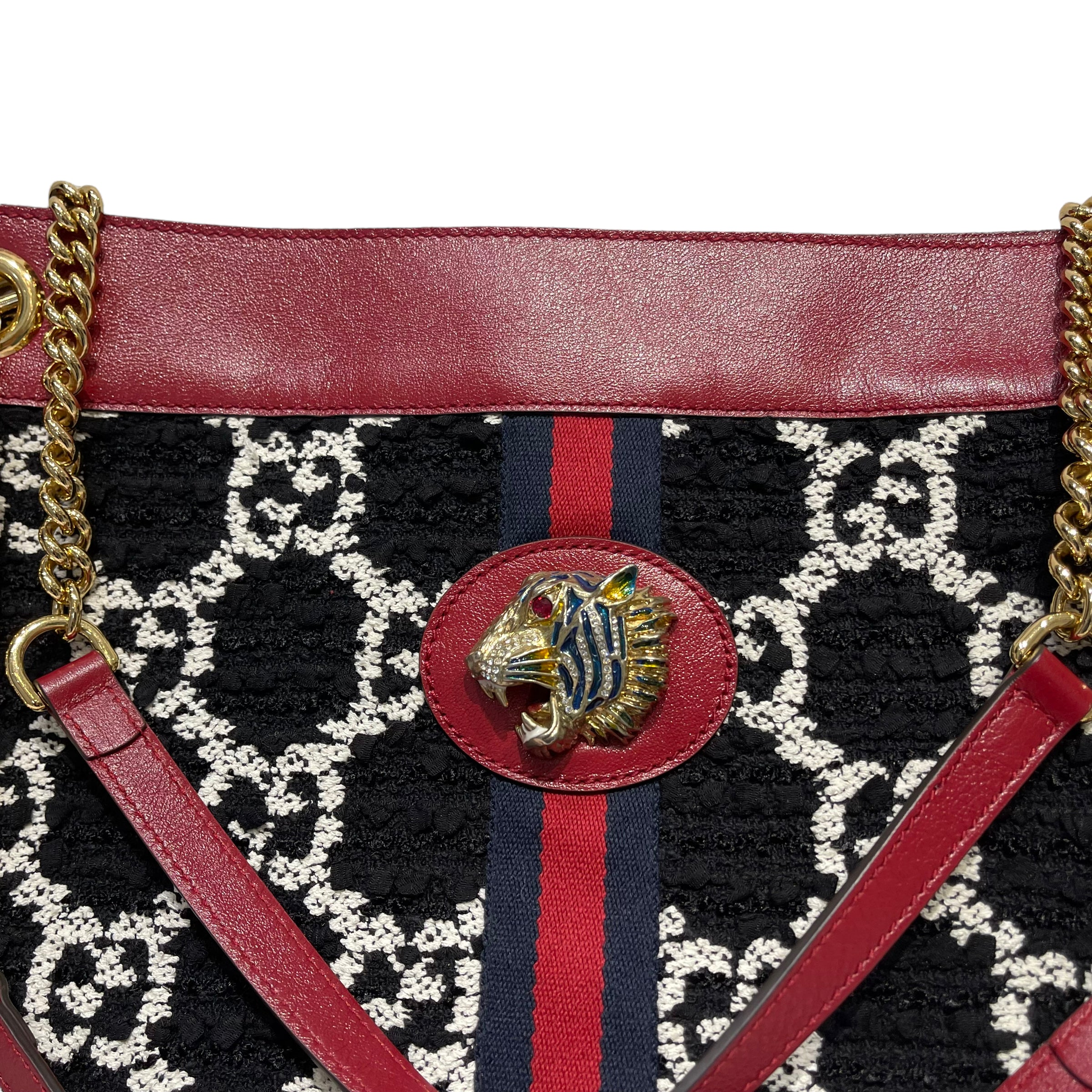 Rajah Tote Large GG Supreme Cherry Black White GHW - Image 12