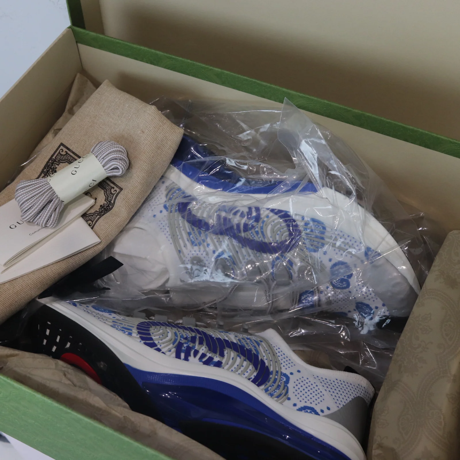 Run Sneakers Knit Fabric GG Monogram Blue White Size 6.5 - Image 6