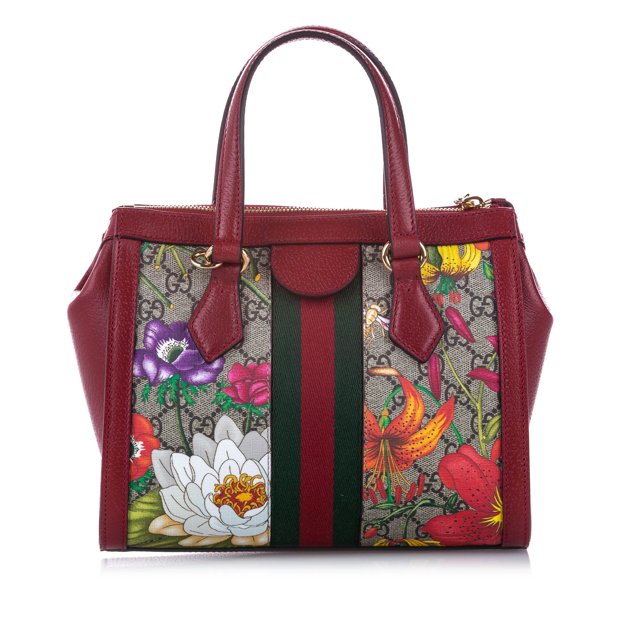 Small GG Flora Ophidia Satchel Red and Brown GHW - Image 2