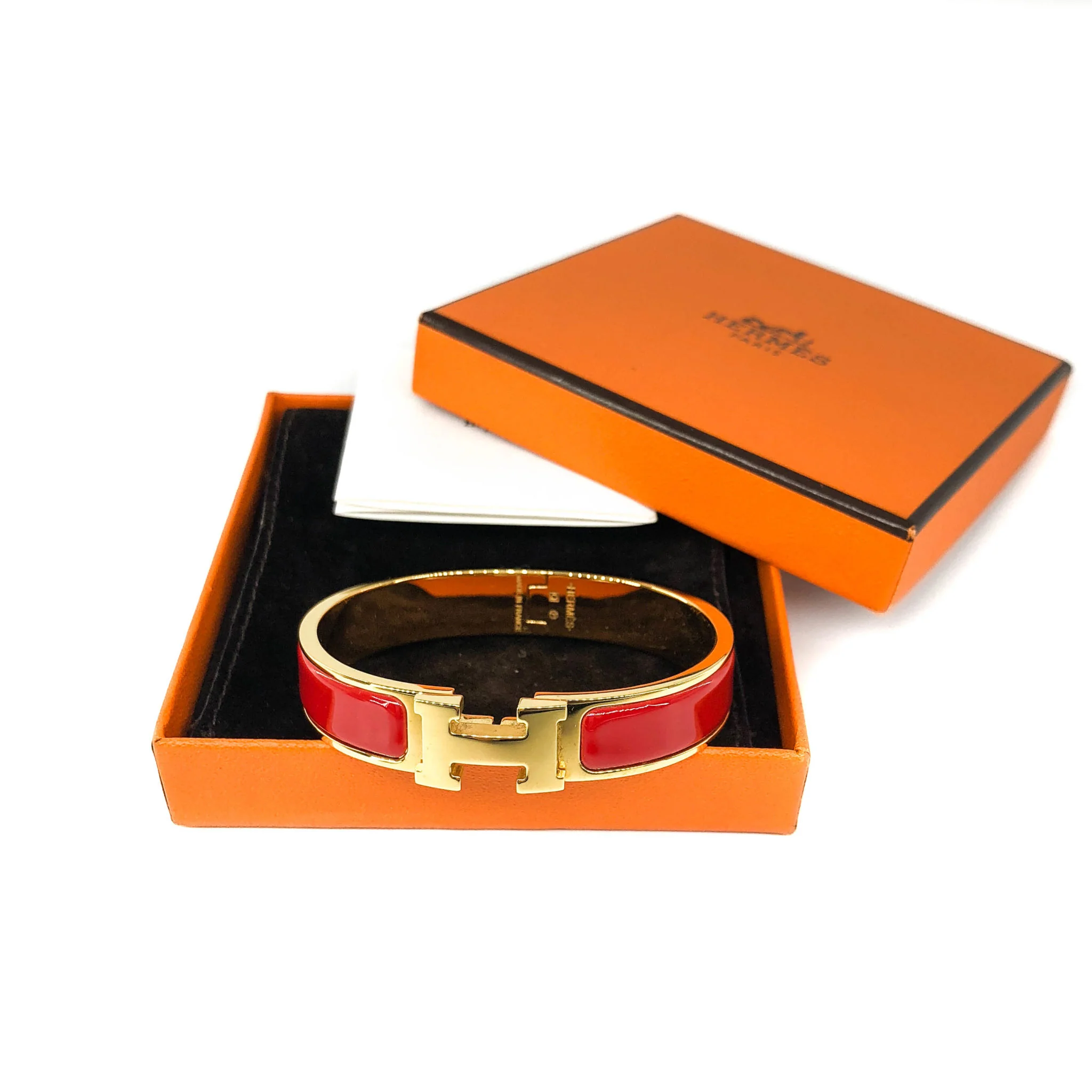 Red Clic H Bracelet in Gold Plated Enamel Bracelet Size PM - Image 2