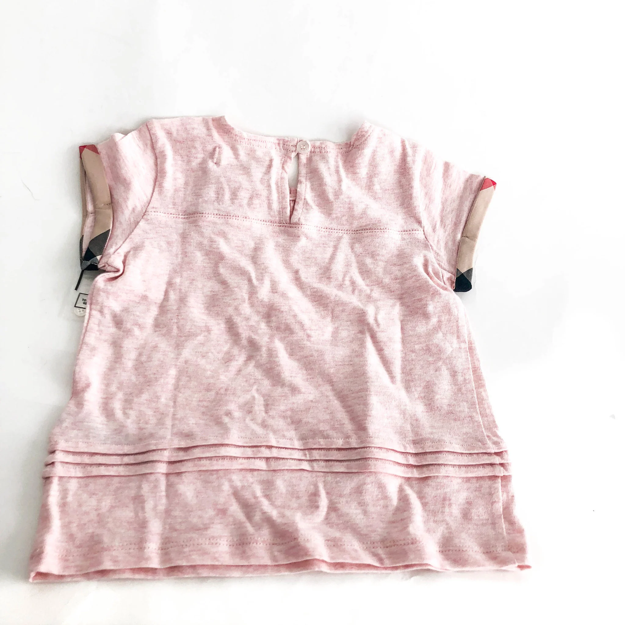 Kid's T-shirt- Pink with Check Trim - Image 4