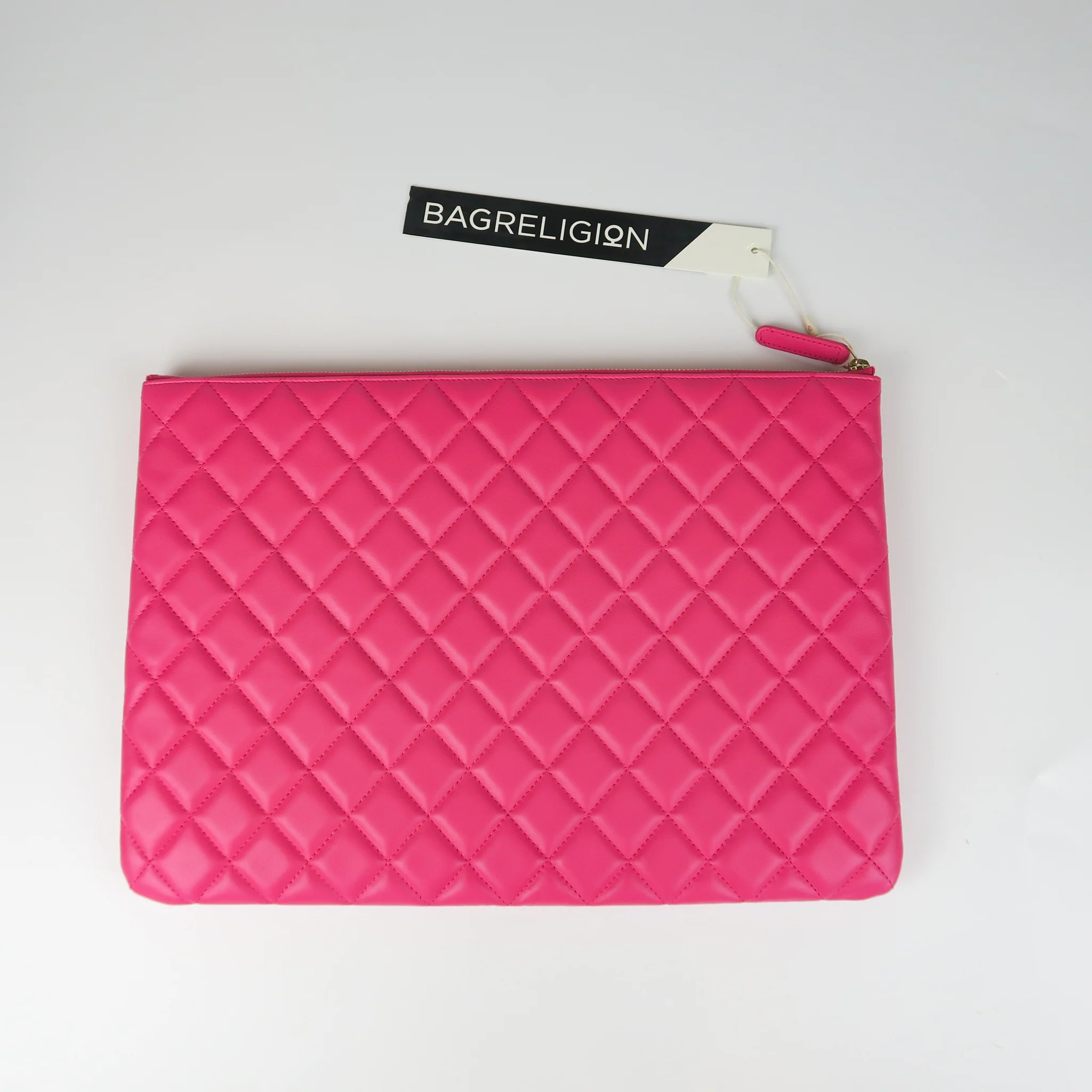 Lambskin O Case Quilted Pink Large Zip Pouch - Image 4