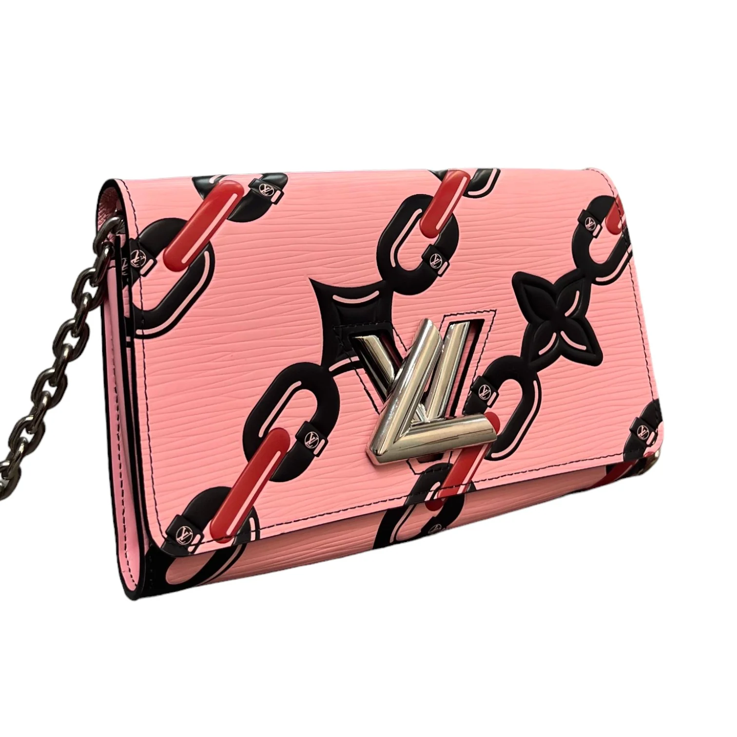 Twist Chain Wallet Chain Flower Print Epi Pink SHW - Image 4