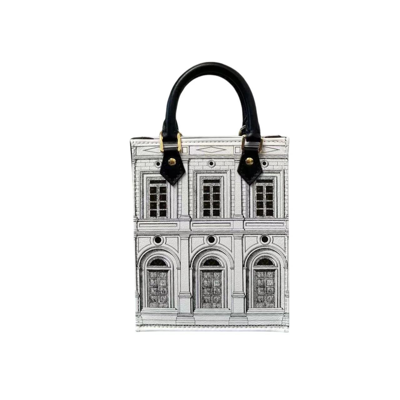 X Fornasetti Architettura Petit Sac Plat Calfskin Black White GHW - Image 3