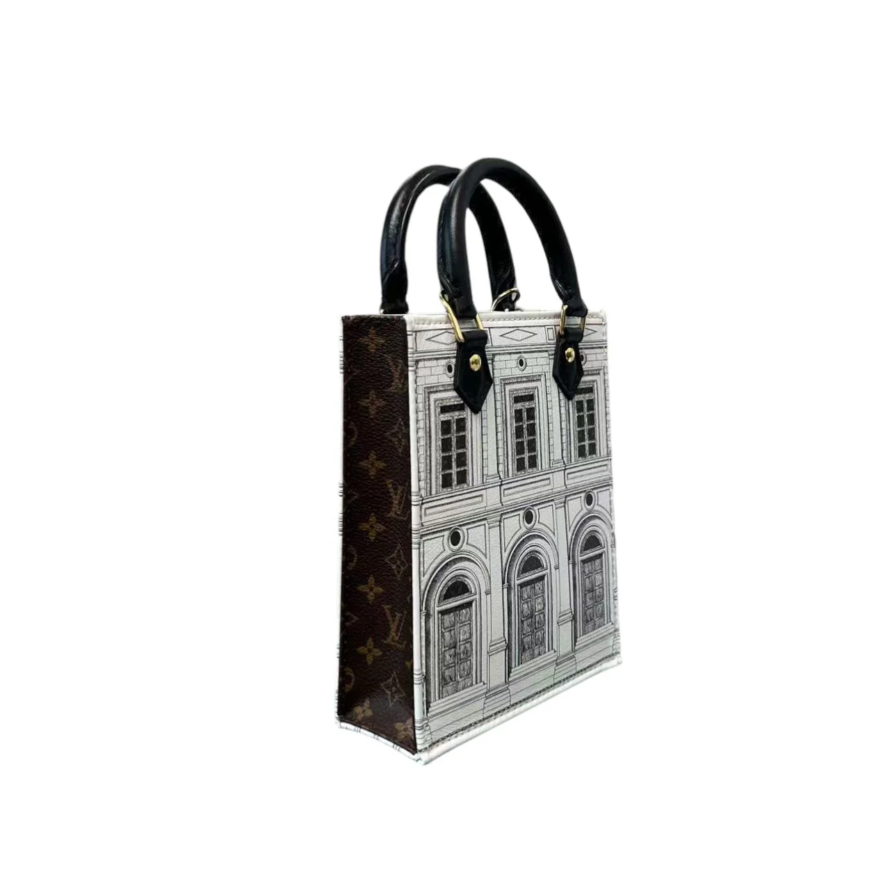 X Fornasetti Architettura Petit Sac Plat Calfskin Black White GHW - Image 4
