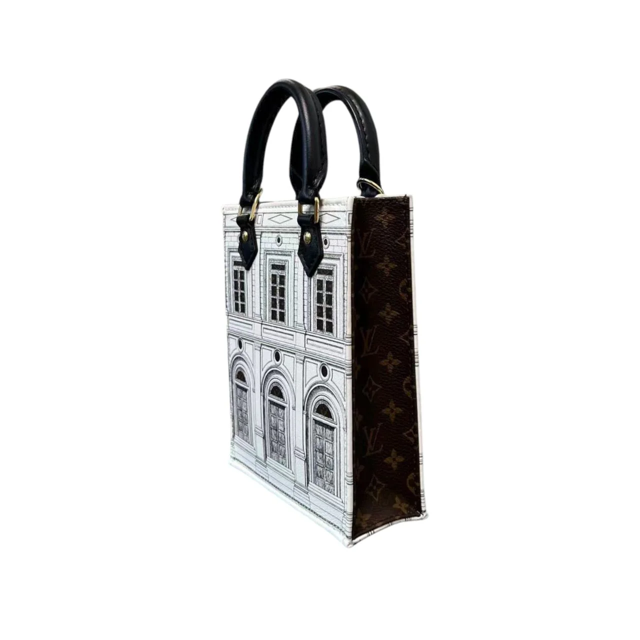 X Fornasetti Architettura Petit Sac Plat Calfskin Black White GHW - Image 5